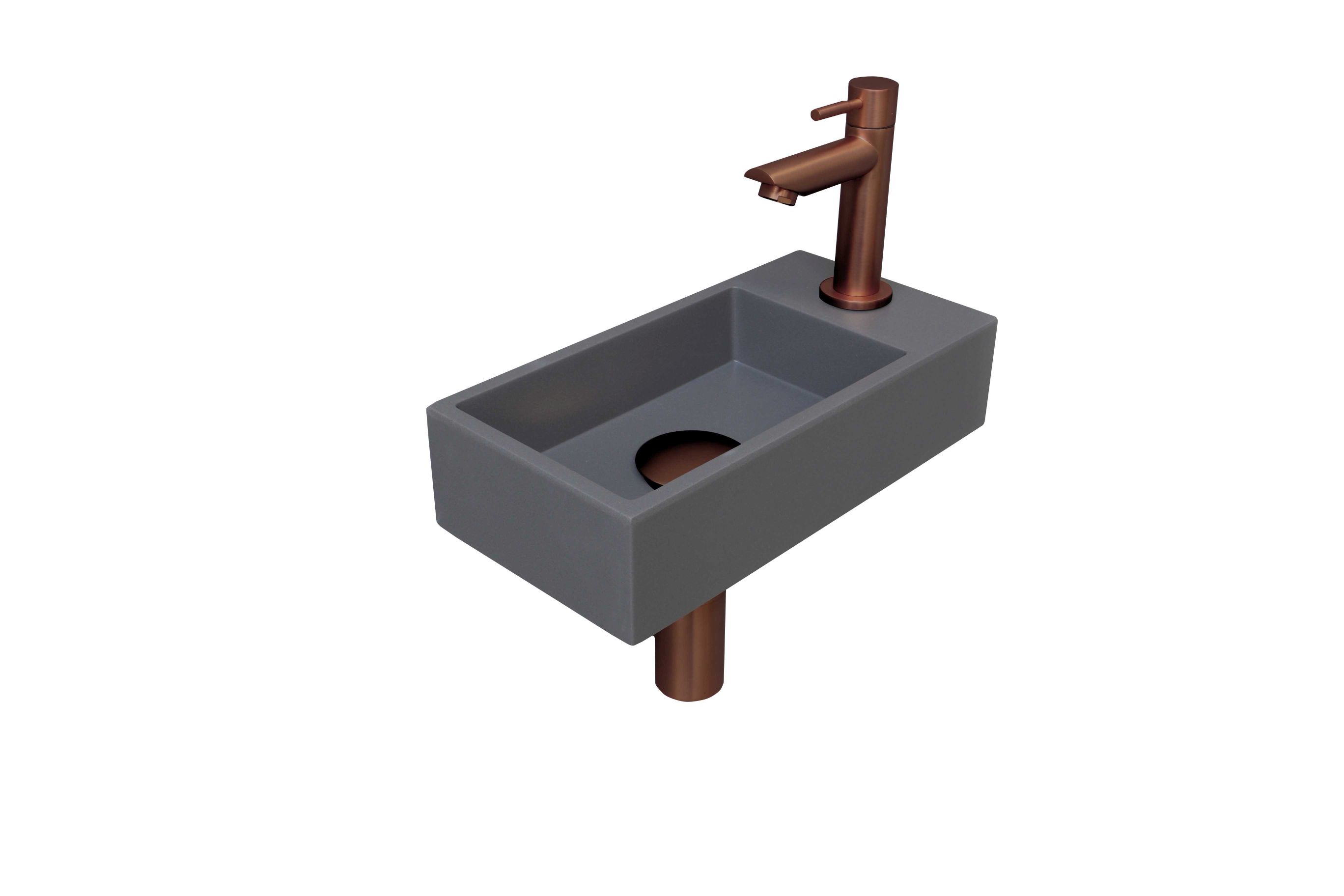 INK fonteinpack Quartz R incl. kraan sifon plug en montageset 1805158 Quartz grijs/mat rose goud H90xB360xD180