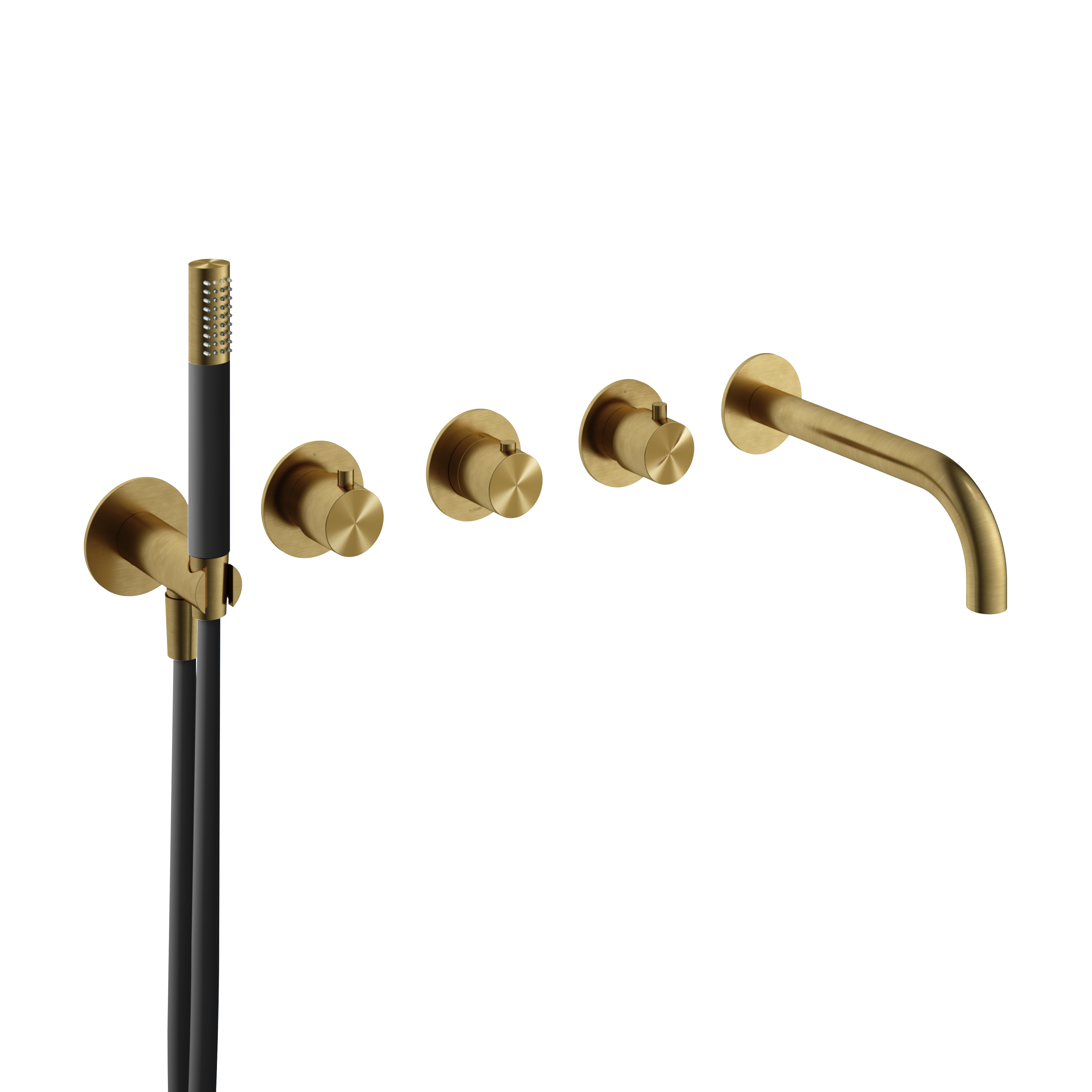 Hotbath Archie afbouwdeel douche thermostaat met 2 stopkr. met uitloop AR7072EXTBBP Geborsteld Messing PVD