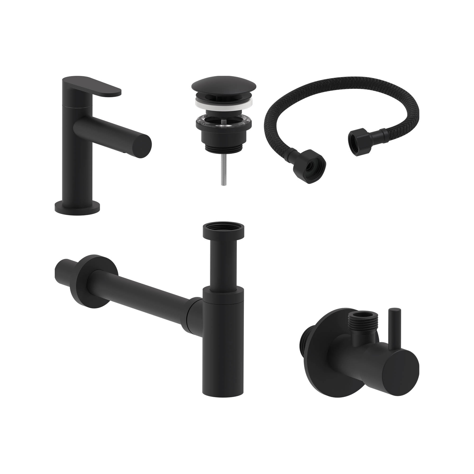 MAY Forma set Fonteinkraan model S plug always open designsifon en hoekstopkraan 6803152 Mat zwart PED