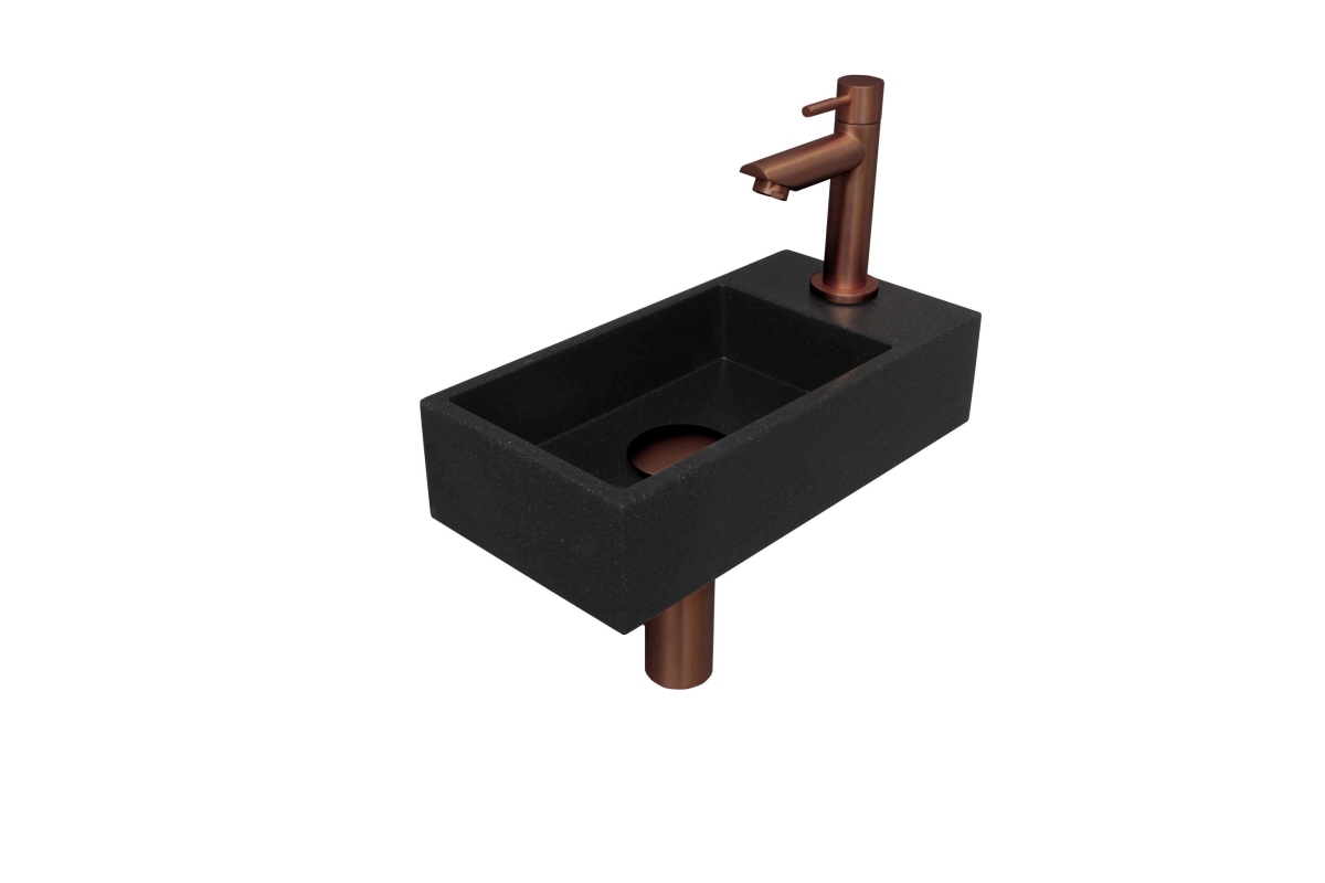 INK fonteinpack Quartz R incl. kraan sifon plug en montageset 1805159 Quartz zwart/mat rose goud H90xB360xD180