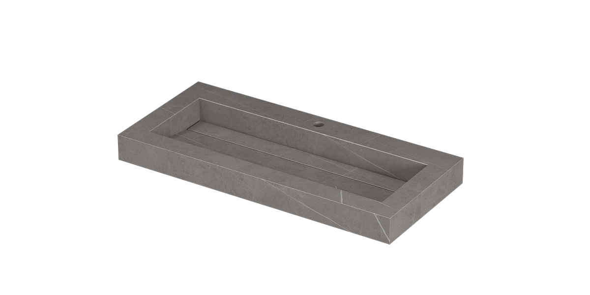 INK Pitch wast. keramische slab centraal m. drain + front + side skirts 1 krgt. H90xB1000xD450 Armani grey mat / 210351