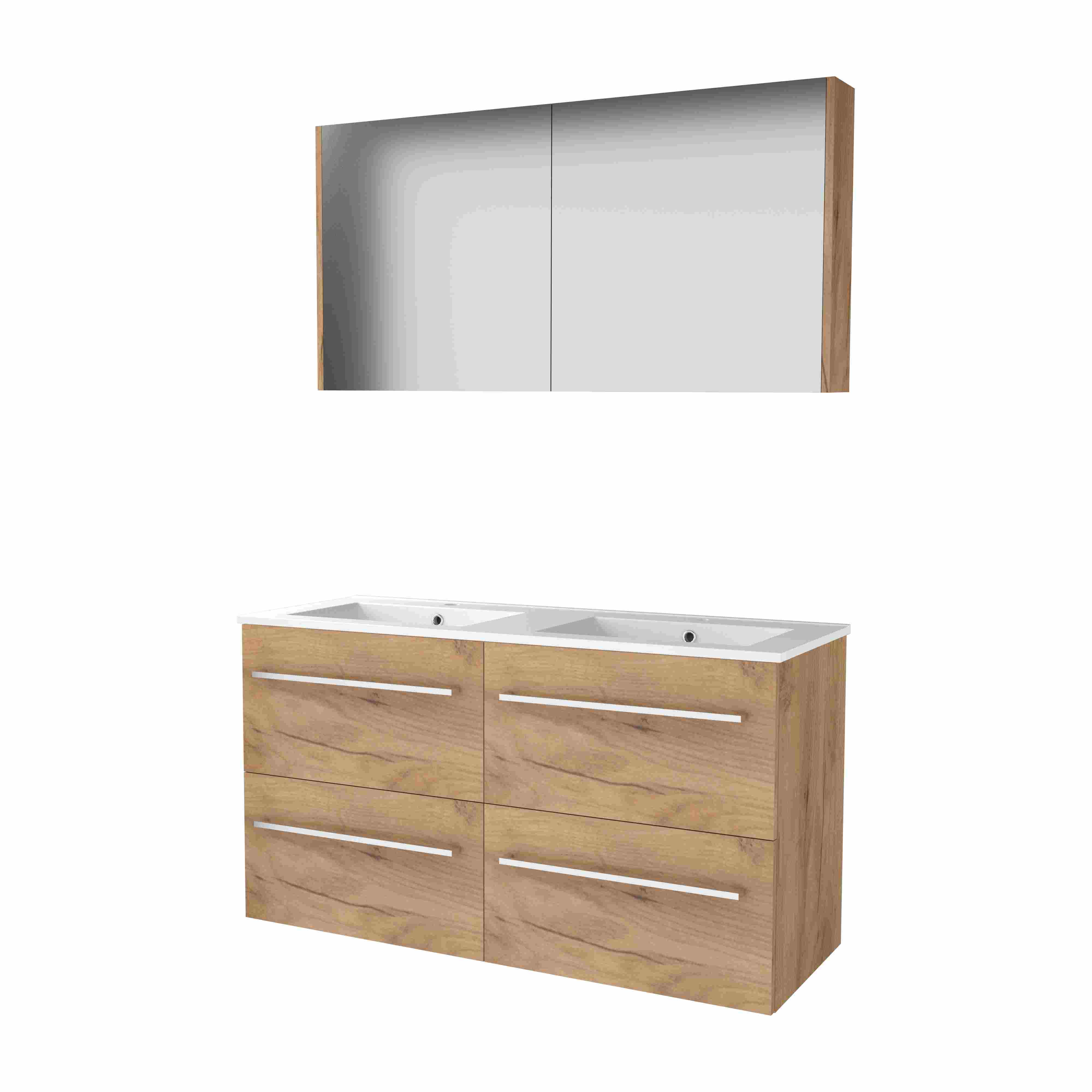 Basic Comfort 46 set 120x46cm met gr. 4 la keram. wast. 2 krgt incl. kast C46GR120PWO Whisky Oak