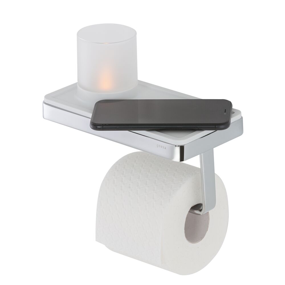 Geesa Frame Toiletrolhouder met planchet en (LED licht)houder Wit / Chroom 918889-02
