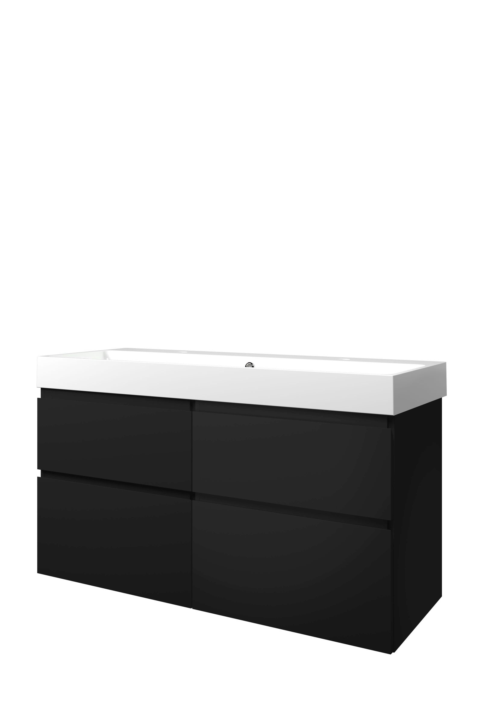 Proline set polystone Elegant wast. met 2 krgt. en onderk. 4 laden a-sym. 1816516 Mat zwart/Glans wit H620xB1200xD460