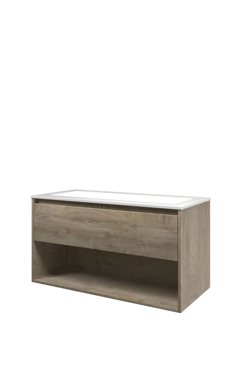 Proline set polystone Elegant wast. met 2 krgt. en onderk. met schap 1816001 Raw oak/Glans wit H540xB1000xD460