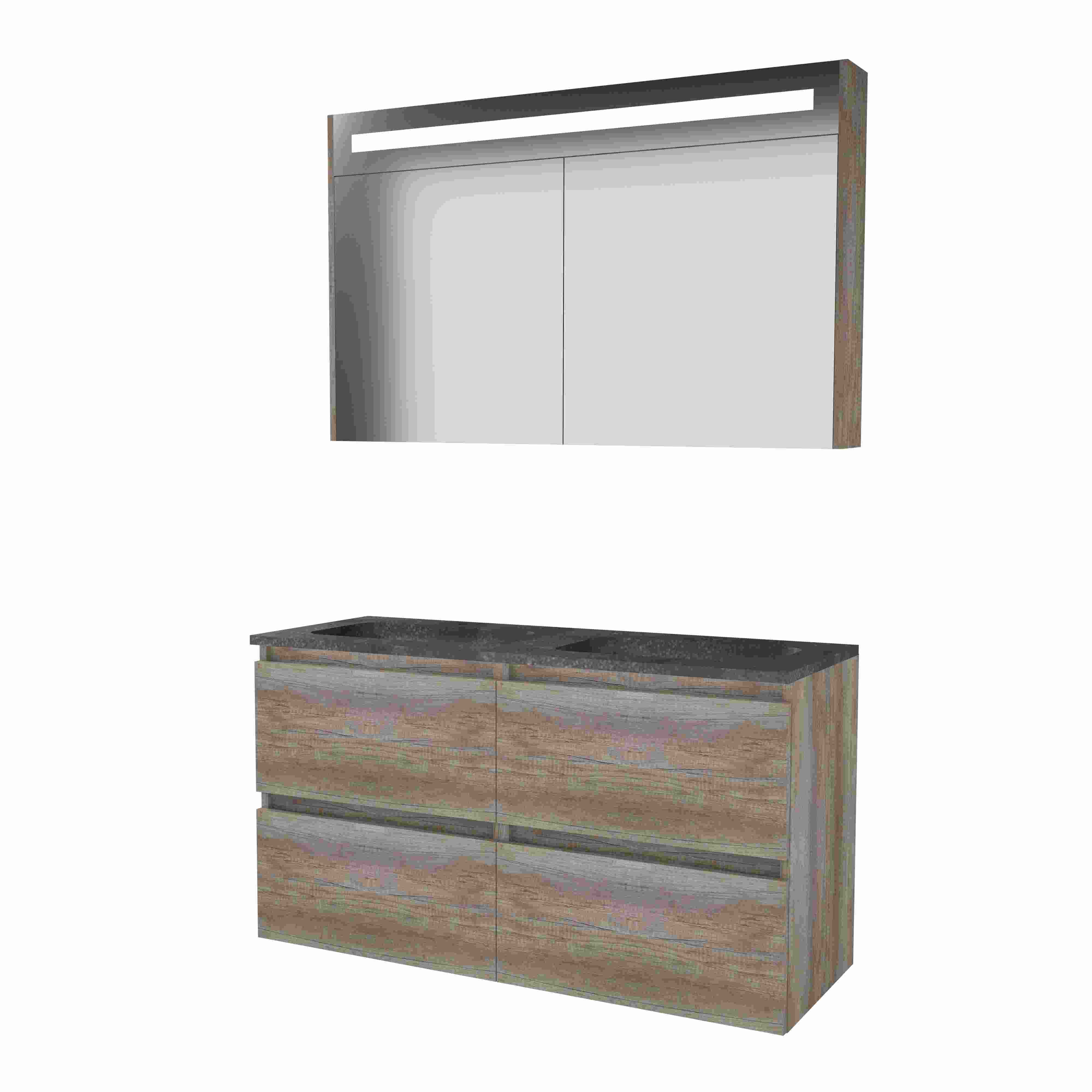 Basic Prem. 46 onderk. GL incl. 4 la + hardst. wast. incl. 2 krgt. incl. sp.kast m. geint. Led B1200xD460 Scotch Oak / 1813209