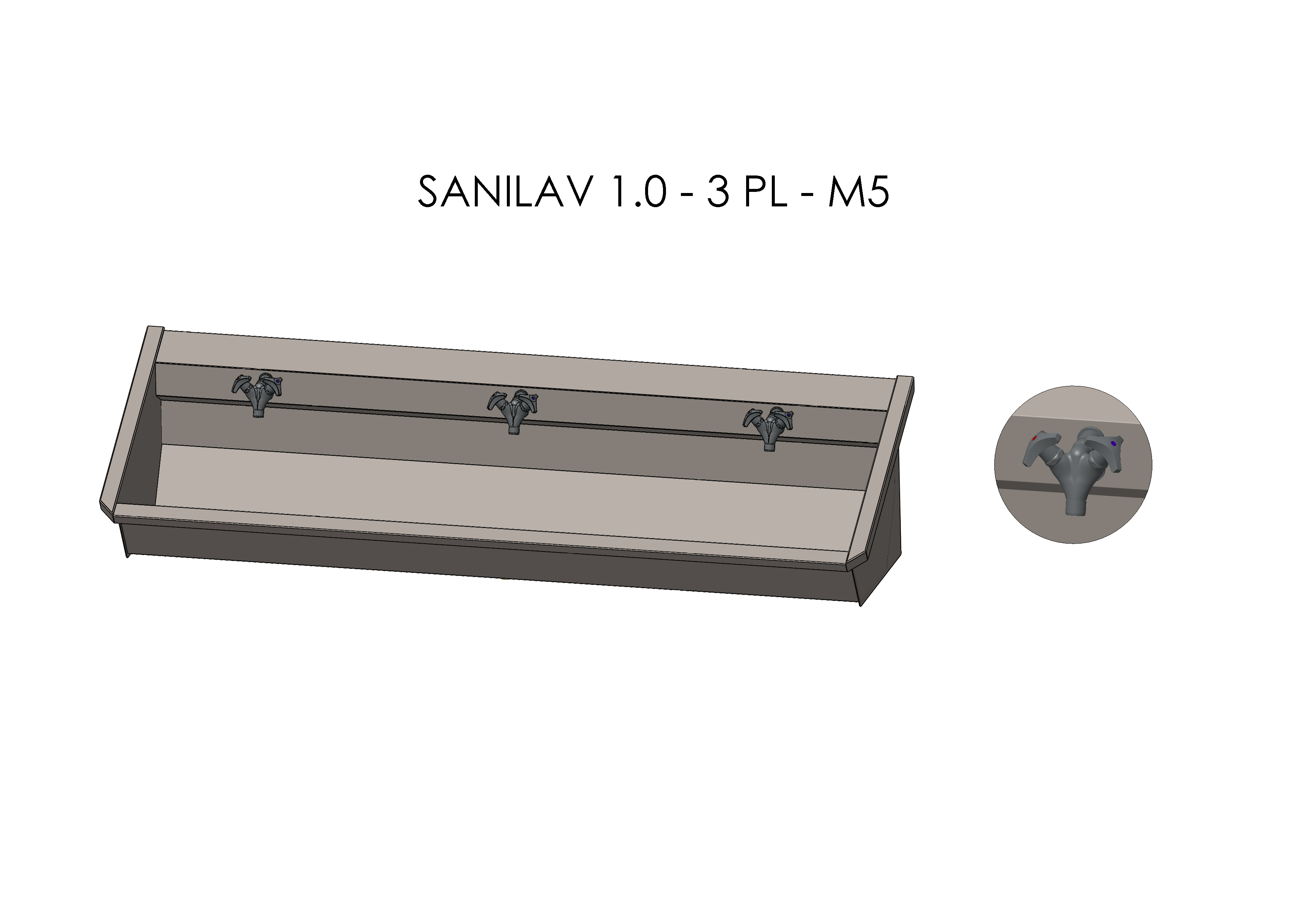 Intersan Sanilav muurwastrog rvs 3p 180 2gr.mngkr SANILAV 1.0-3-M5
