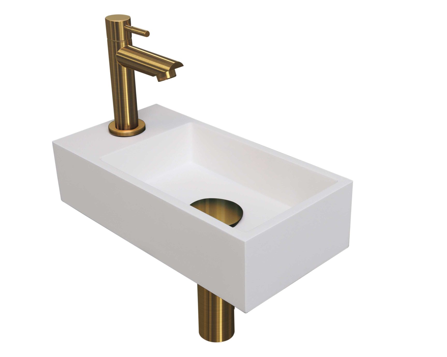 INK fonteinpack Polystone L incl. kraan sifon plug en montageset 1805142 m. wit/mat goud H90xB360xD180