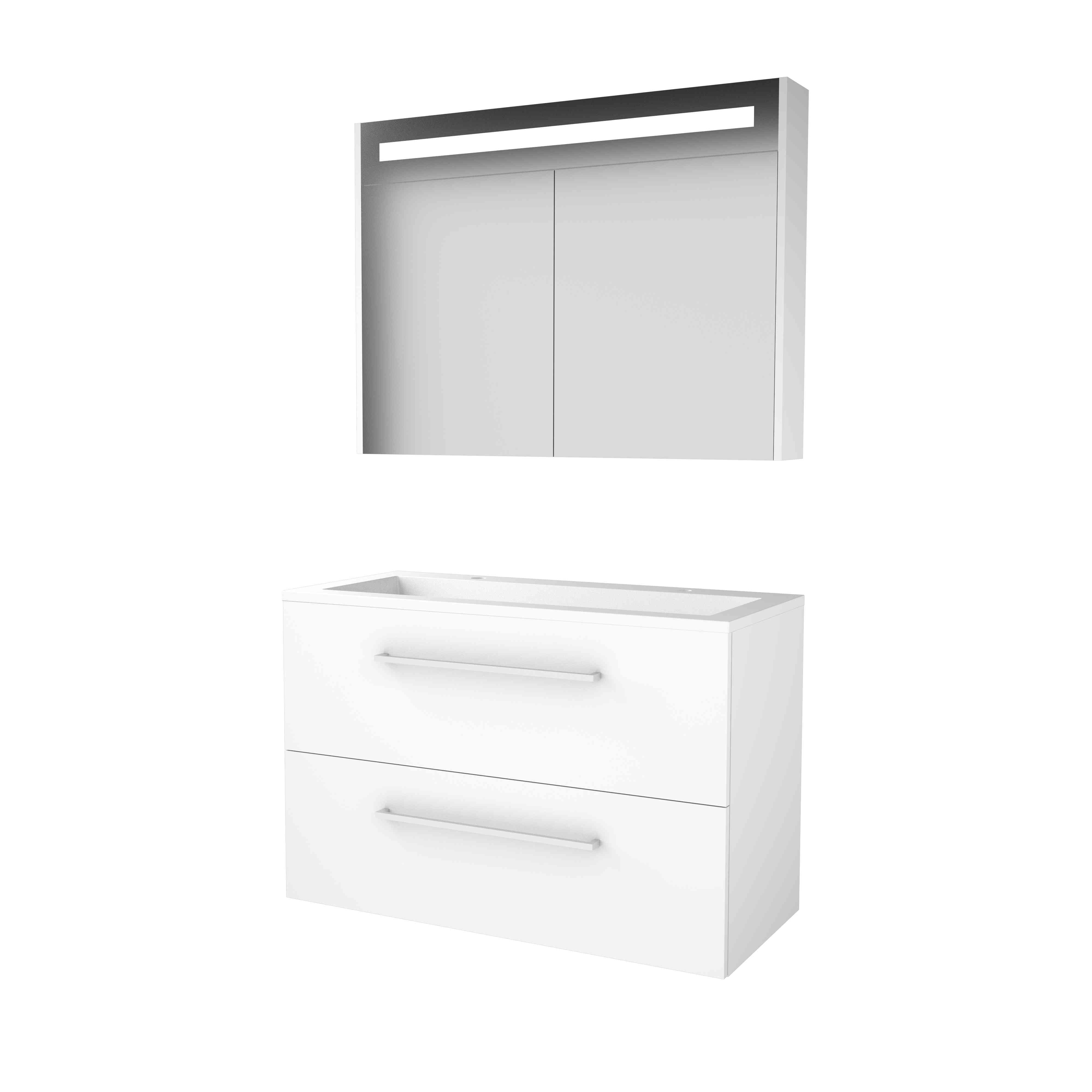 Basic Premium 46 set 100x46cm met gr. 2 la Acryl wast. 2 krgt incl. kast m. verl. P46GR100A2IW Ice White