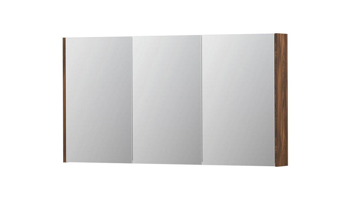 INK SPK2 spiegelkast m. 3 dubbelzijdige spiegeldeuren en stop/schak. 1105464 Noten H730xB1400xD140