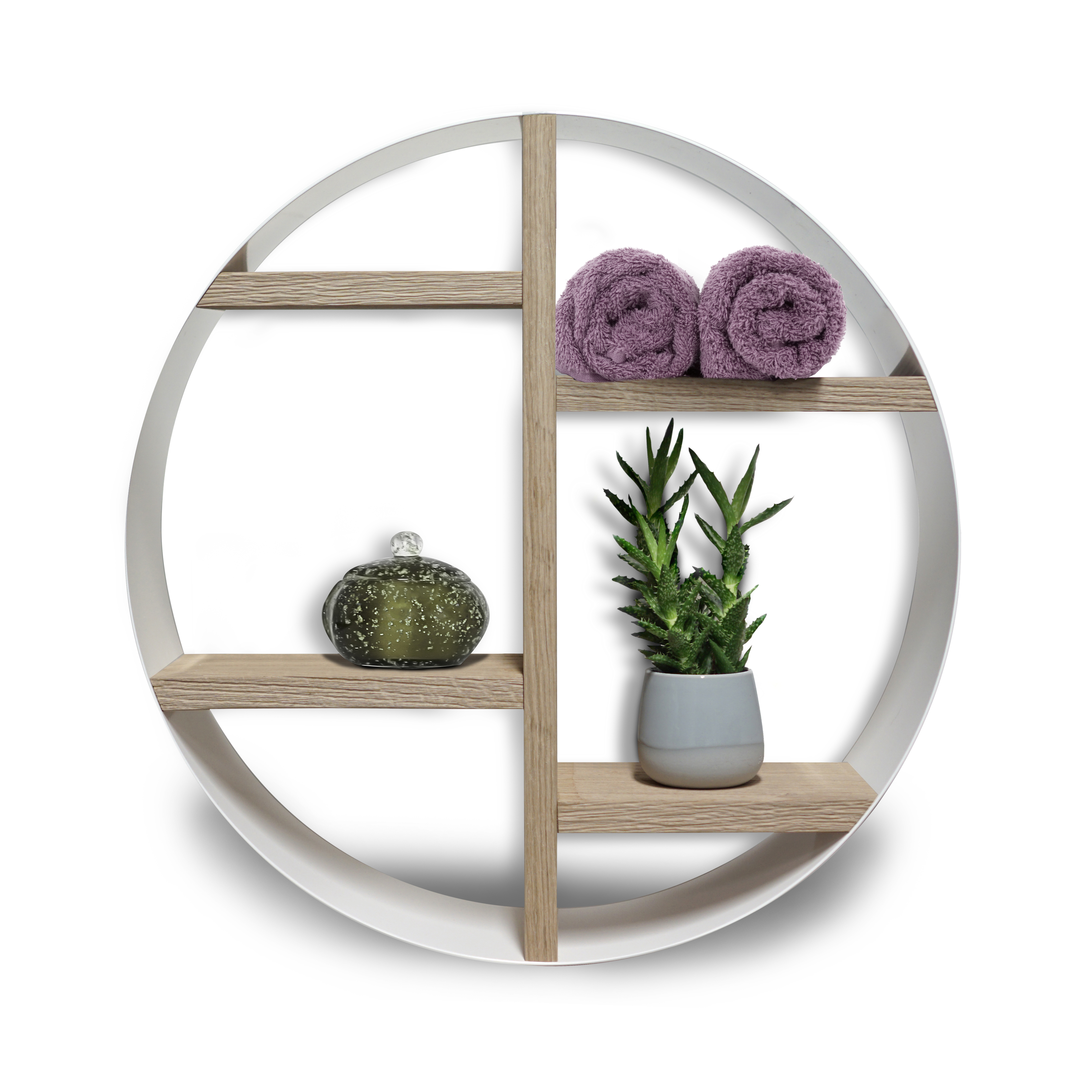 Looox Wooden Box Round 50cm eiken old grey mat wit WBR500MW