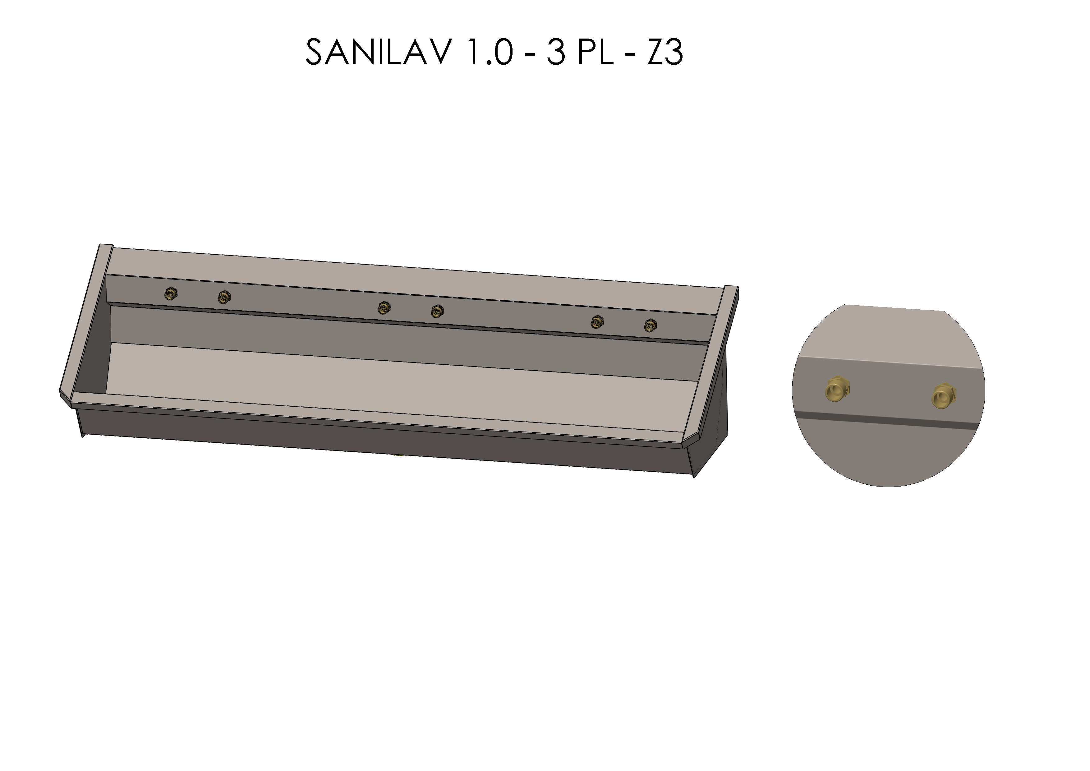 Intersan Sanilav muurwastrog rvs 3p 180 twee leidingen SANILAV 1.0-3- Z3