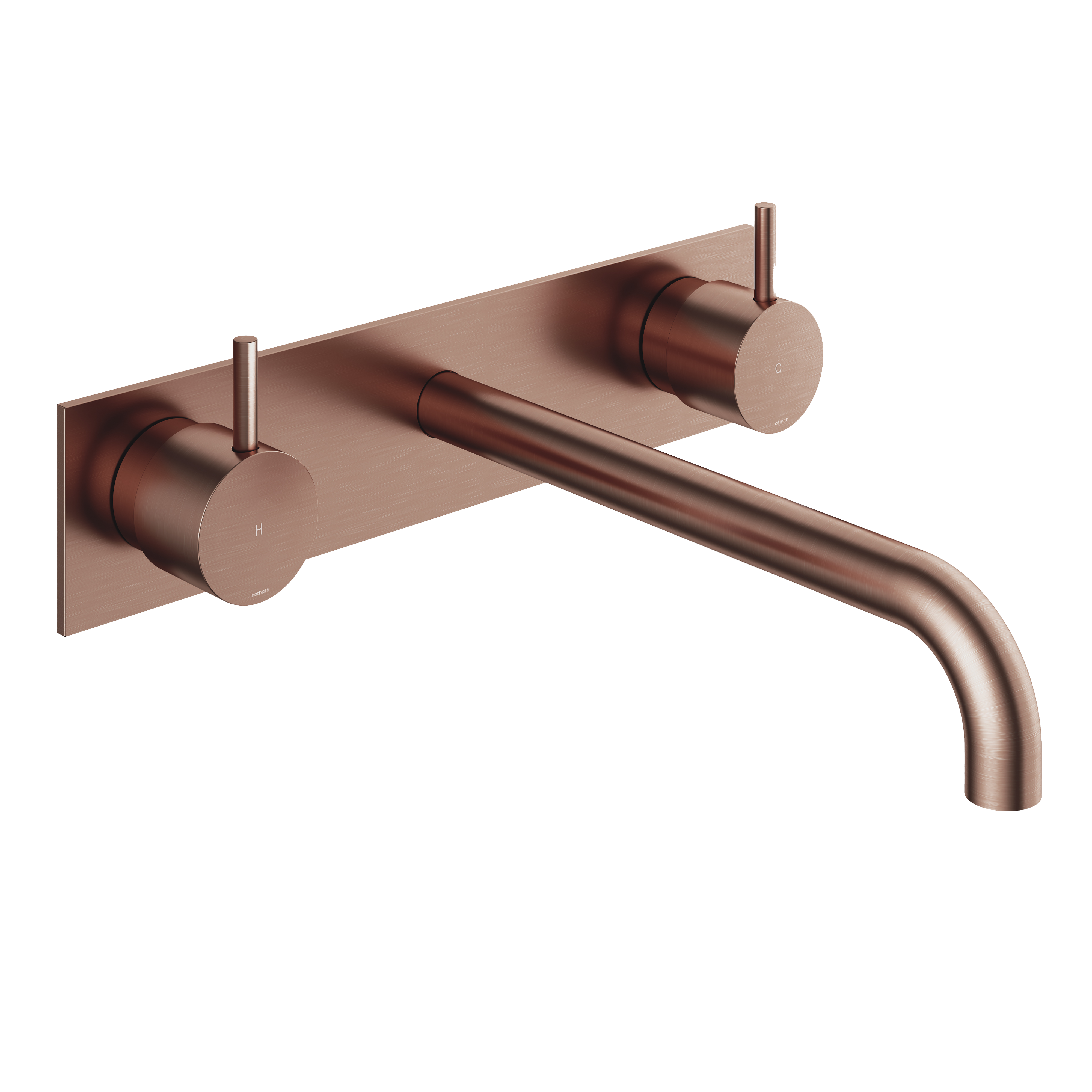 Hotbath afbouwdeel wastafelmengkraan 3 gats met plaat en 25 cm uitloop CB006TEXT25BCP Geborsteld Koper PVD