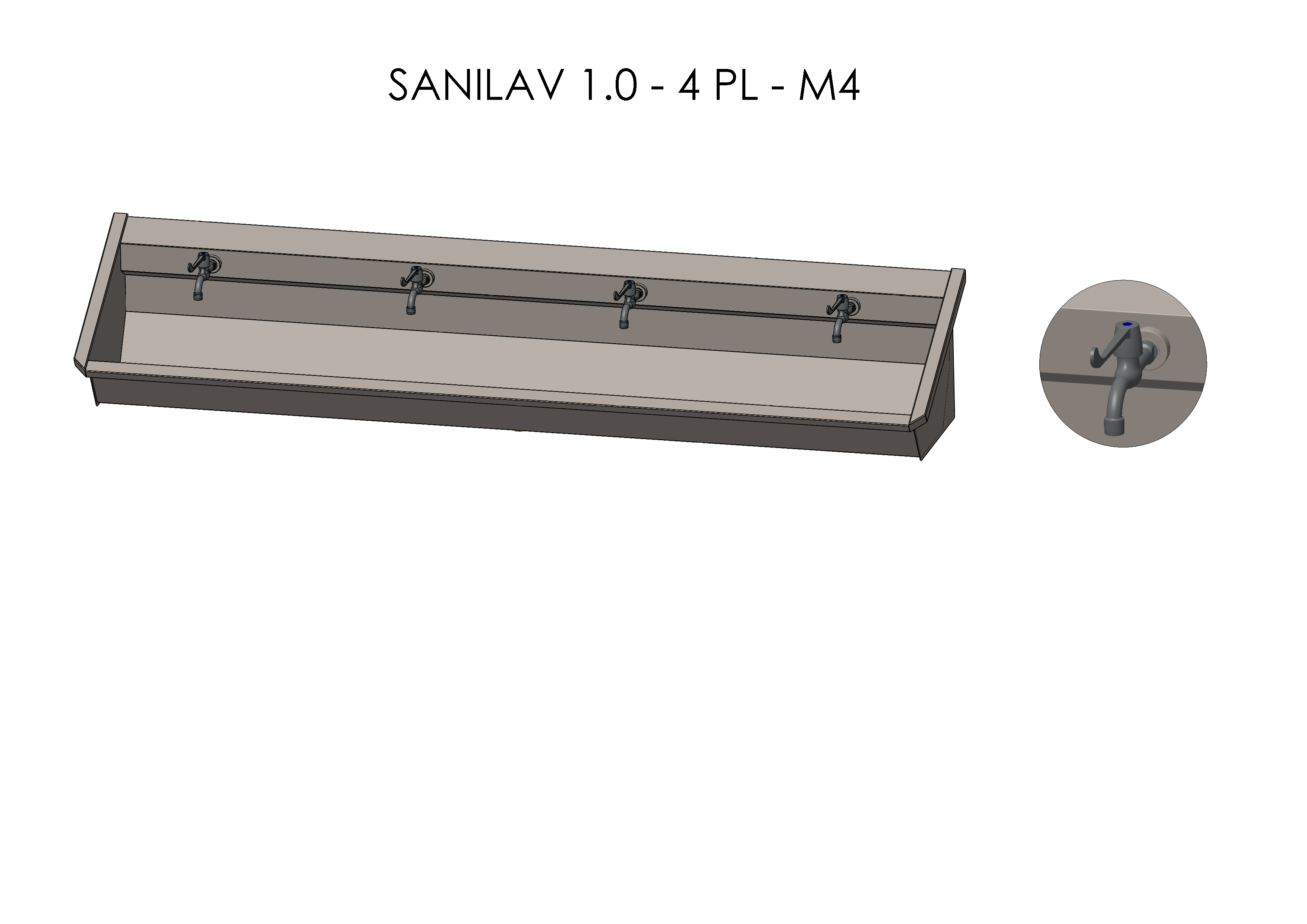 Intersan Sanilav muurwastrog rvs 4p 240 muurkraan SANILAV 1.0-4-M4