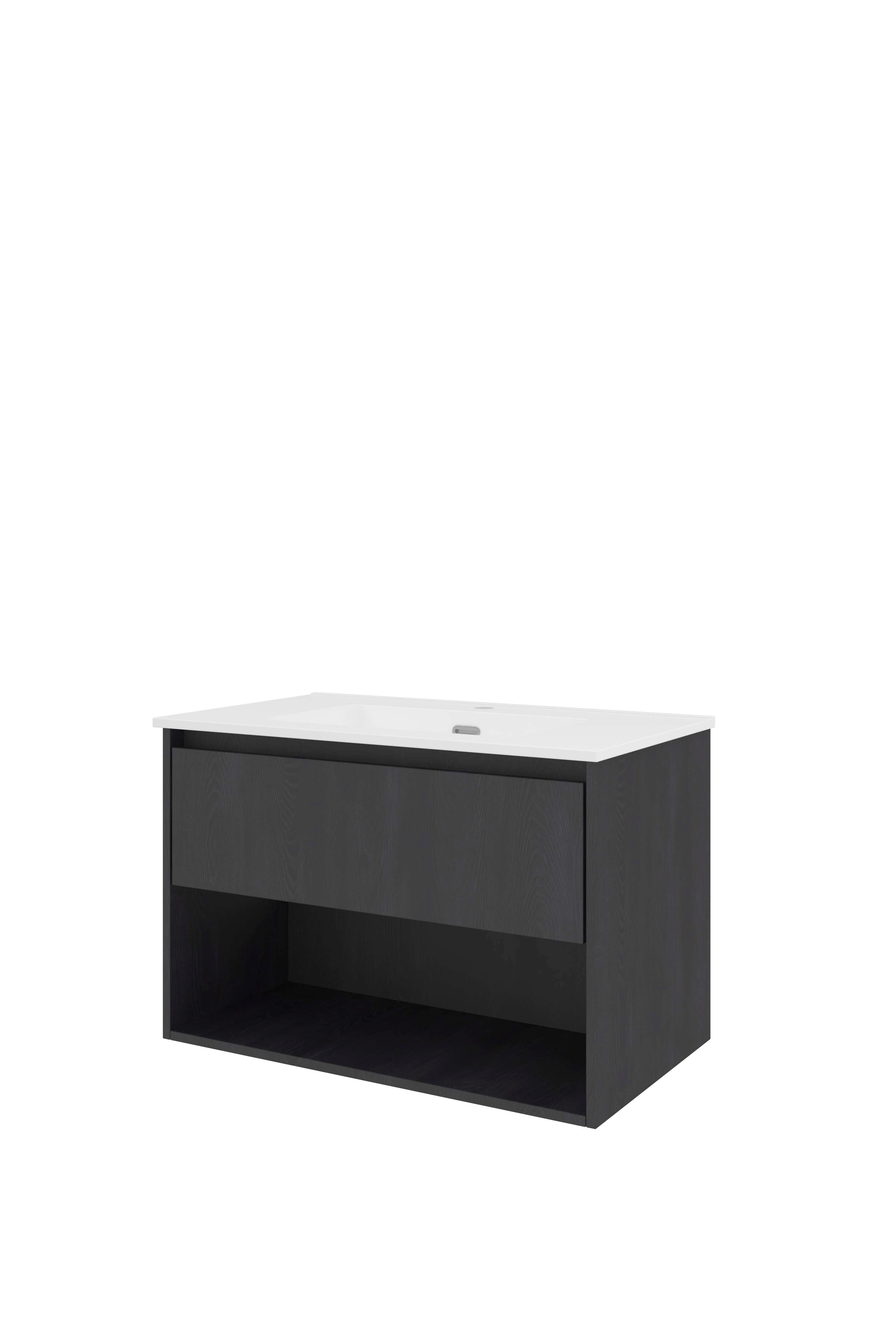 Proline Set porselein Elegant wast. met 1 krgt. en onderkast met schap 1815034 Black oak/Glans wit 800x460x540