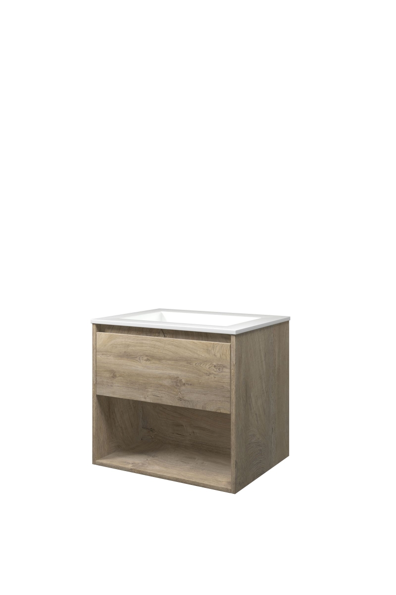 Proline set polystone Elegant wast. z. krgt. en onderk. met schap 1815901 Raw oak/Glans wit H540xB600xD460