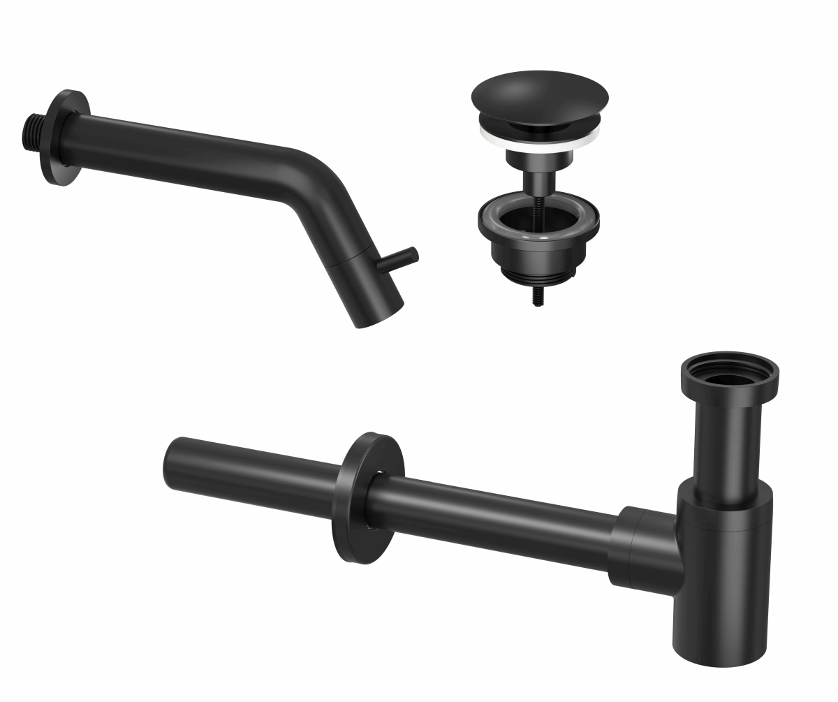 INK set 3A fonteinkraan wandmodel always open plug en design sifon 9902421 m. zwart