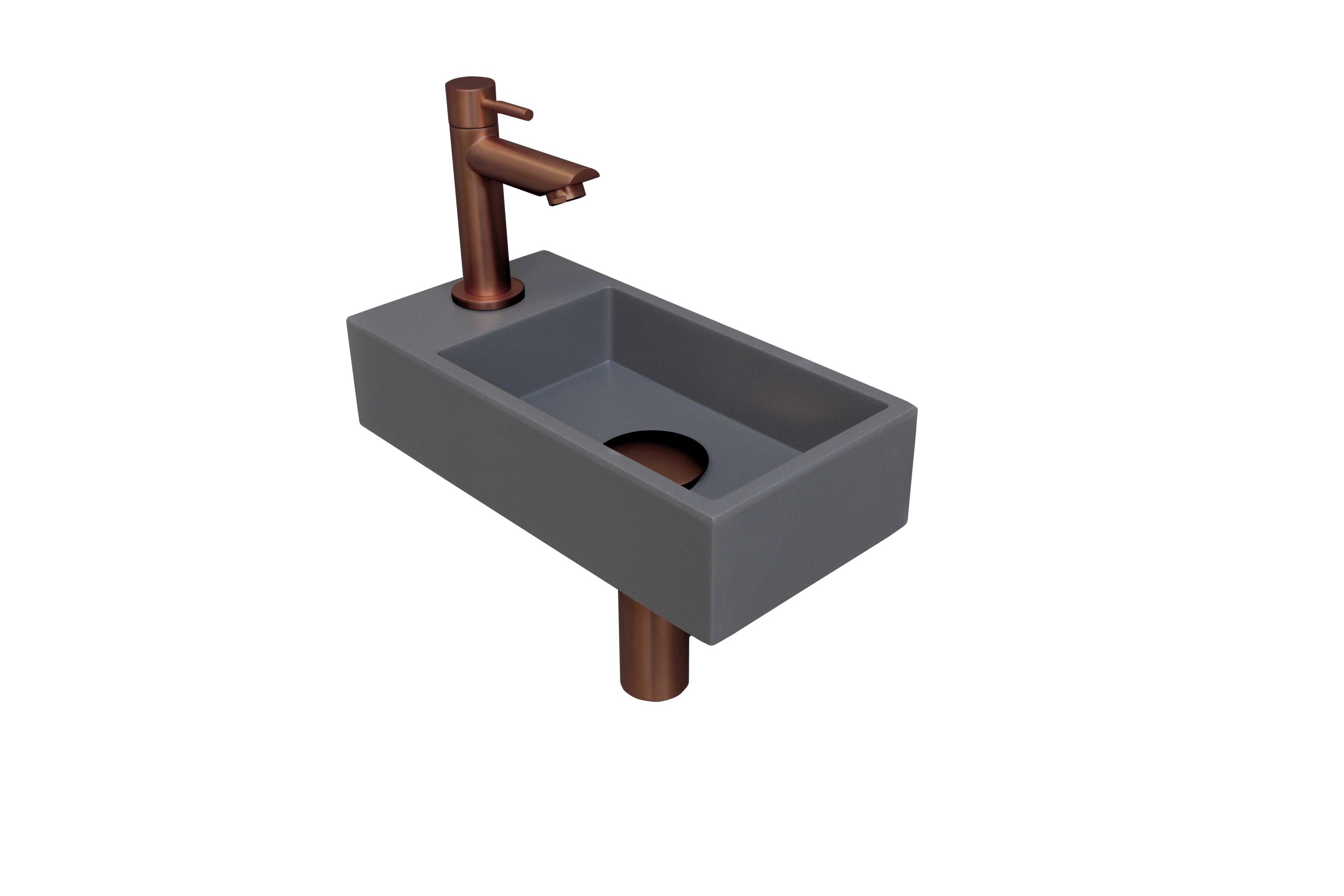 INK fonteinpack Quartz L incl. kraan sifon plug en montageset 1805148 Quartz grijs/mat rose goud H90xB360xD180