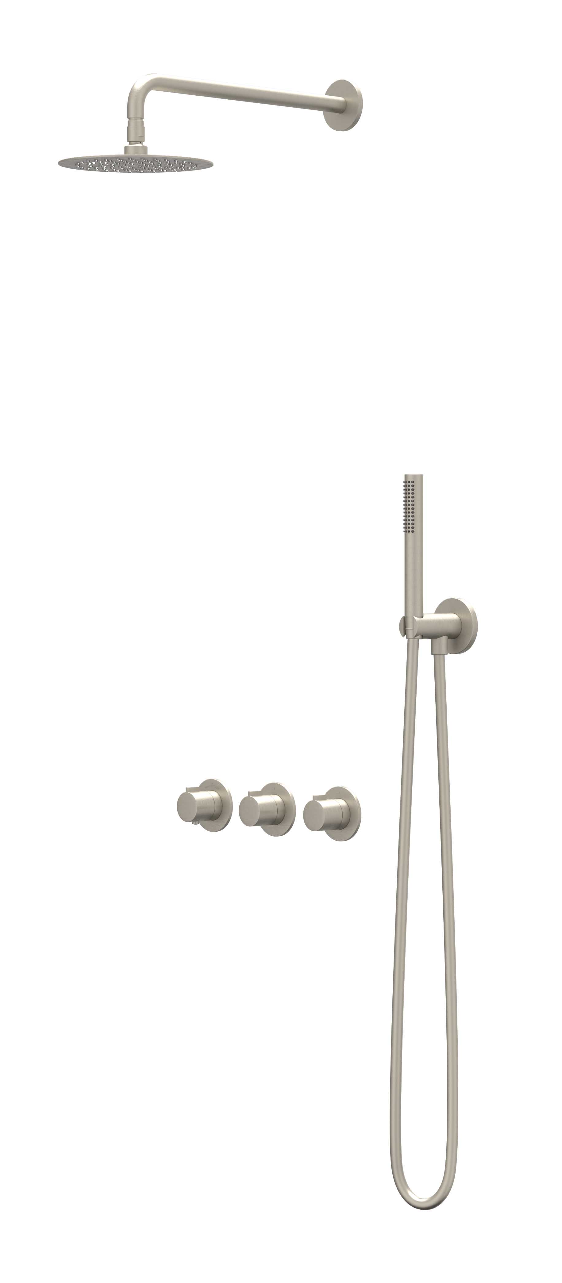 IVY Pact set 2 stopkr. pl.b. 15cm R25cm verst. steun m. geint. uitl. slang 150cm + staaf CSP4GNAEBC Geborsteld nickel PVD