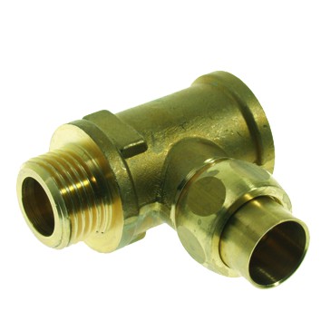 Kraan T stuk met koppeling binnendraad chroom 1/2x15x1/2