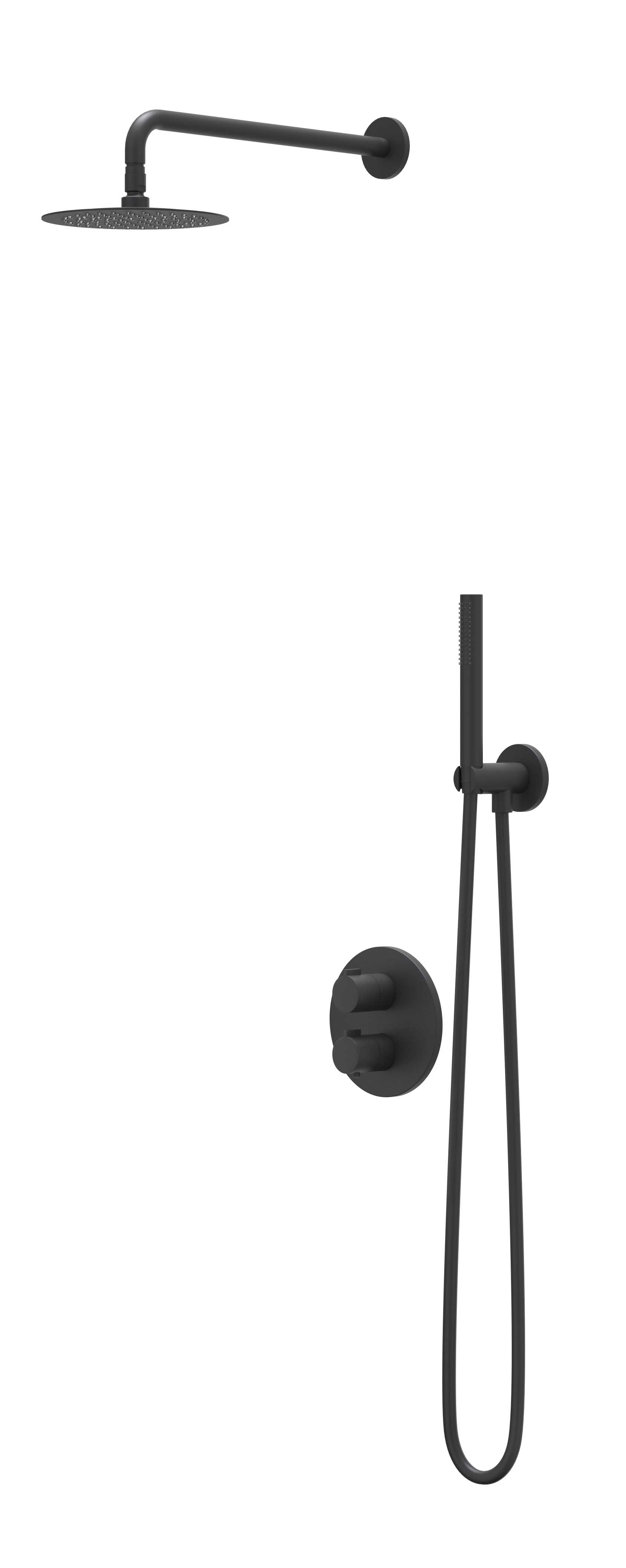 IVY Pact Inbouwset 2-weg w-arm 30cm me houder uitlaat en satin sp. CSP2MZCFAA Mat zwart PED