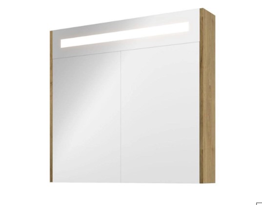 Proline spiegelkast Premium met geint. LED verl. 2 deuren 1809402 Ideal oak H740xB800xD140