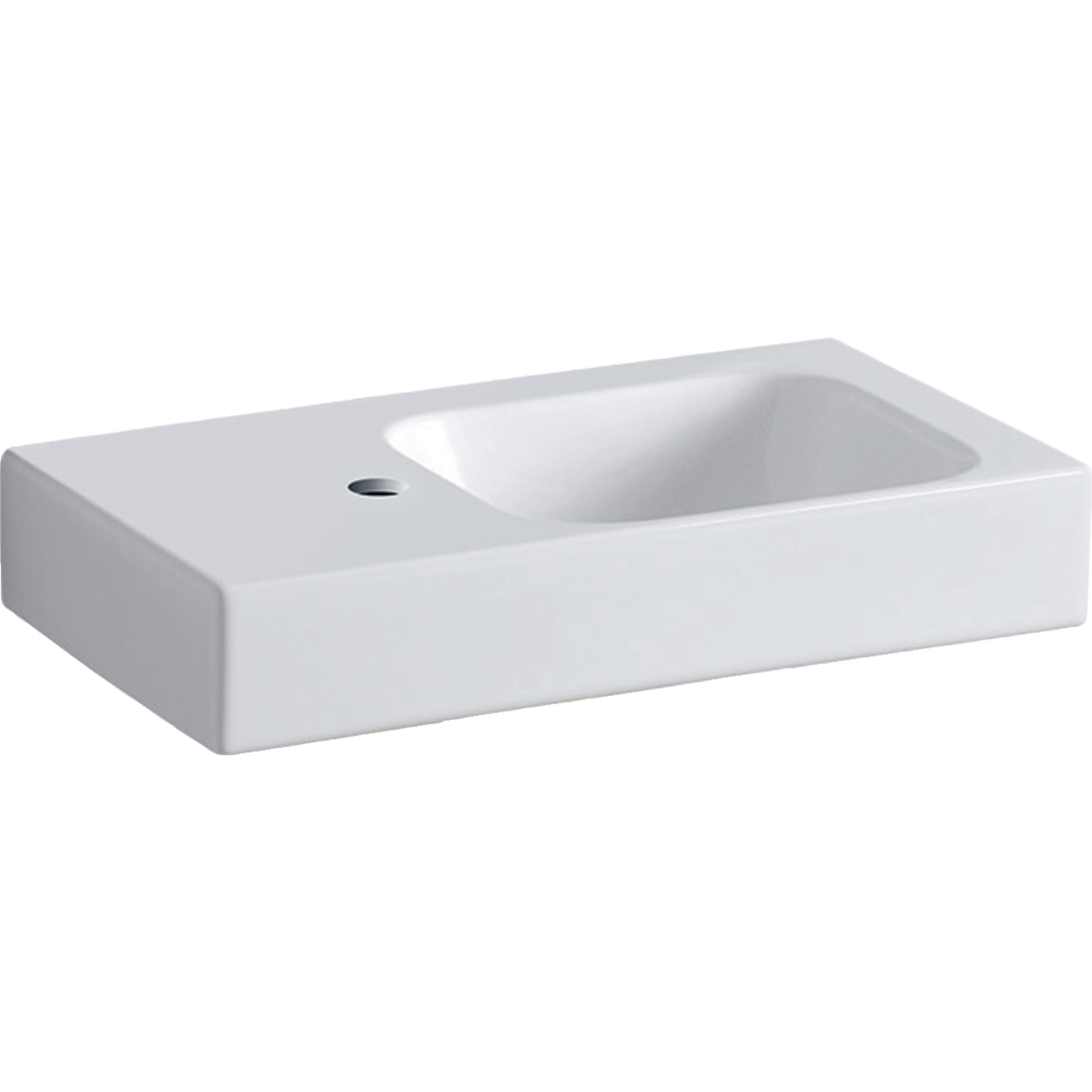 Geberit iCon fontein 53x31cm m. kraangat link z.overl. aflegvlak links 124153000 wit