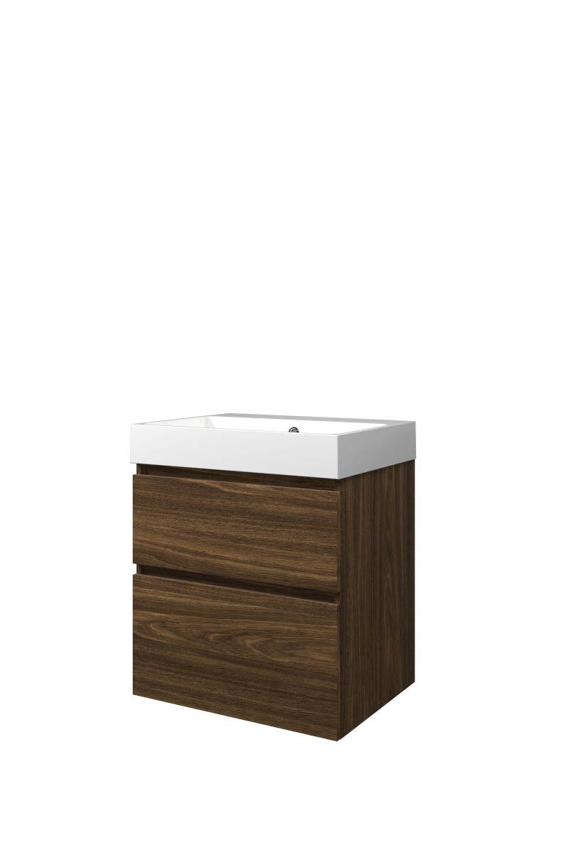 Proline set polystone Loft wast. z. krgt. en onderk. a-sym. 1817003 Cabana oak/Glans wit H700xB600xD460