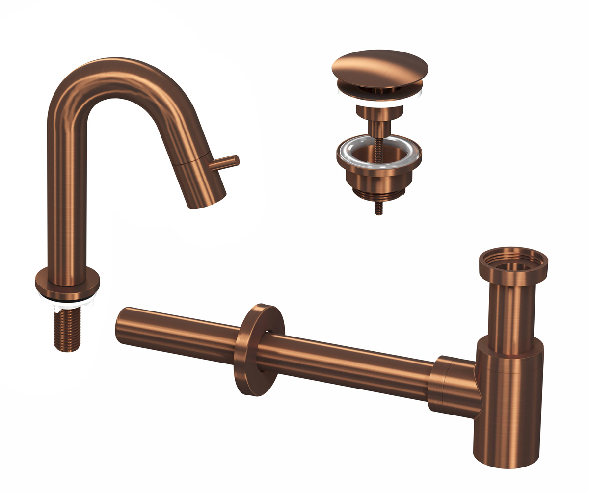 INK Combi 4A fonteinkraan staand gebogen laag m. open plug Mat rose goud / 9902462