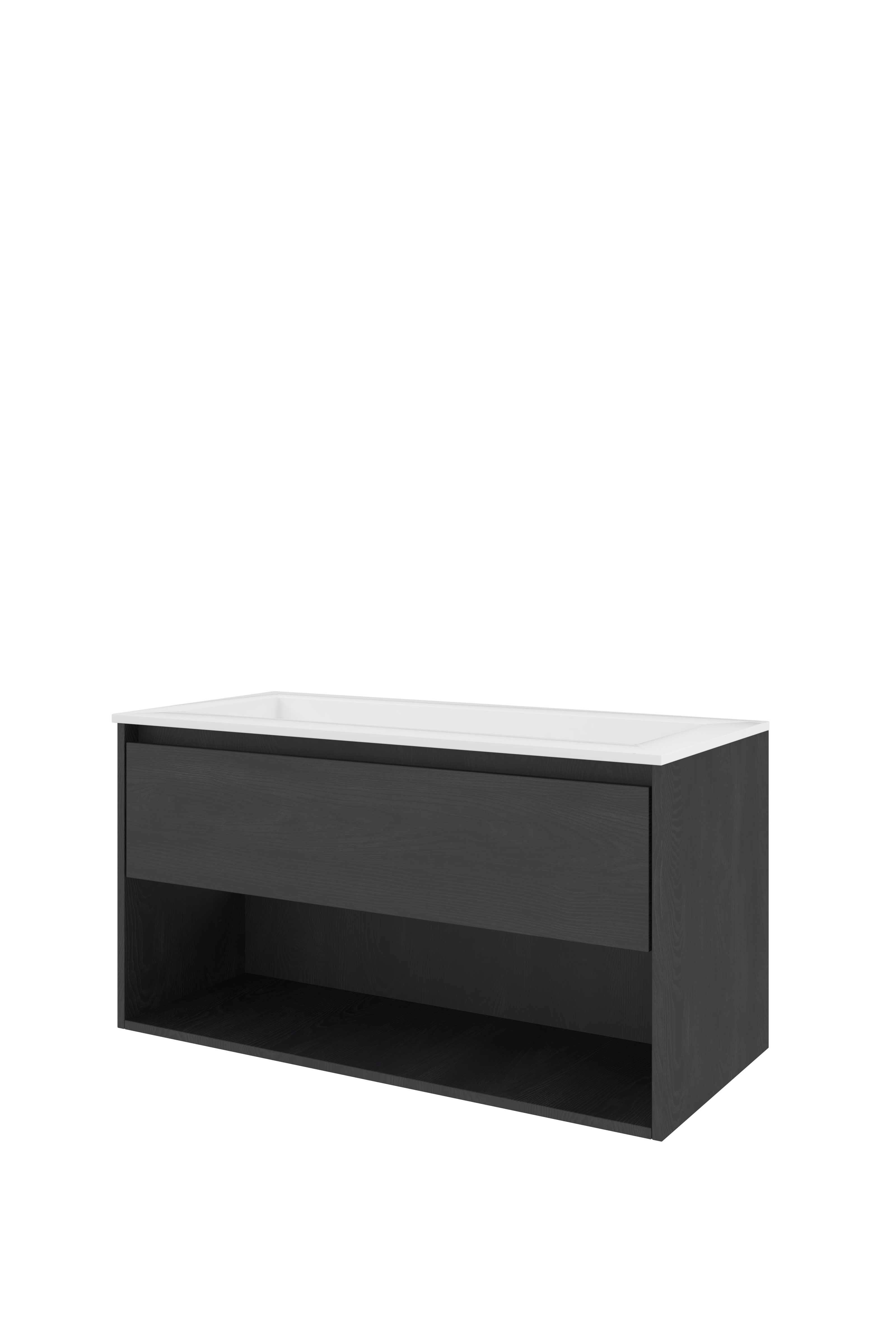 Proline Set polystone Elegant wast. z. krgt. en onderkast met schap 1815984 Black oak/Glans wit 1000x460x540