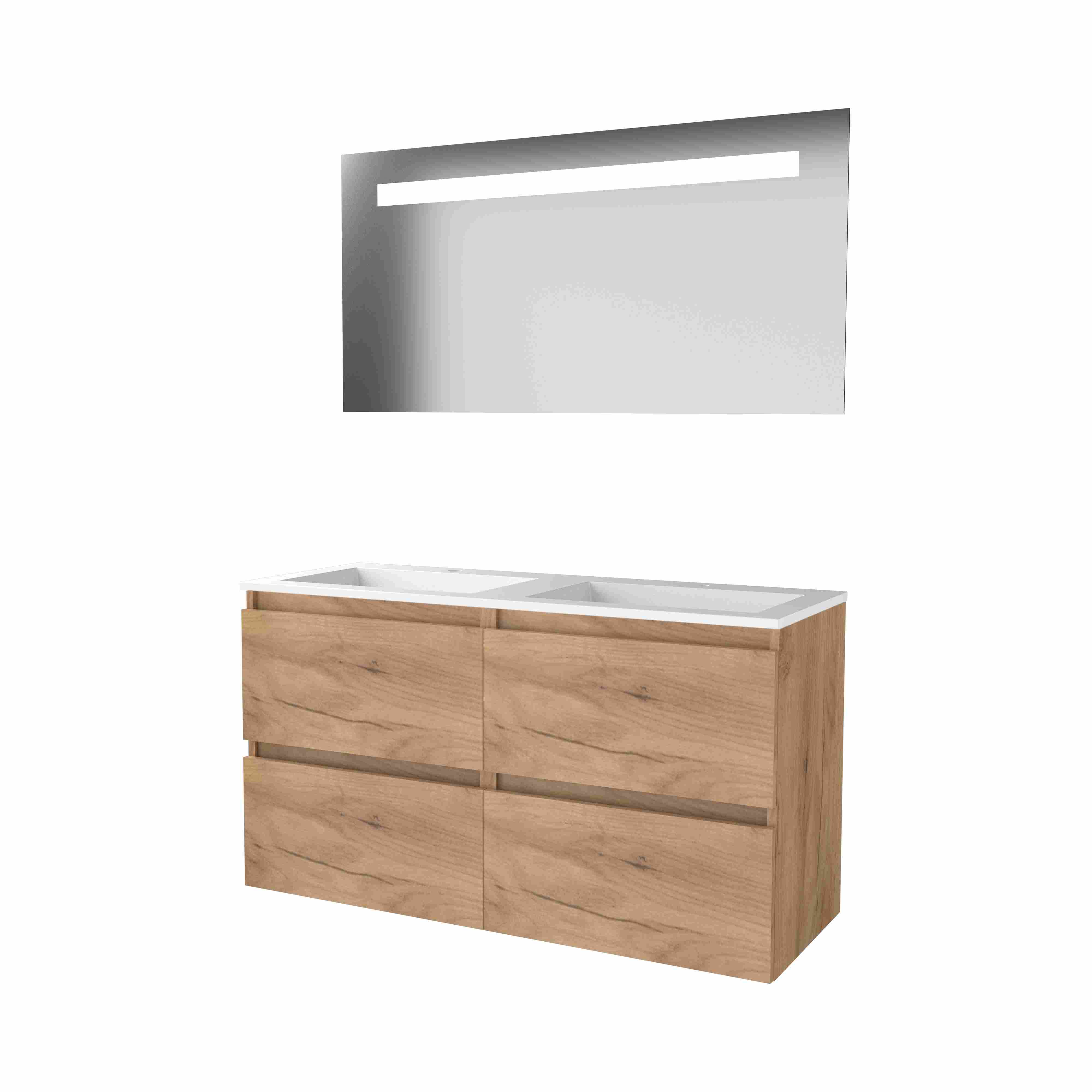 Basic Economic 46 set 120x46cm greepl. 4 la Acryl wast. 2 krgt incl. spiegel m. verl. E46GL120A2WO Whisky Oak