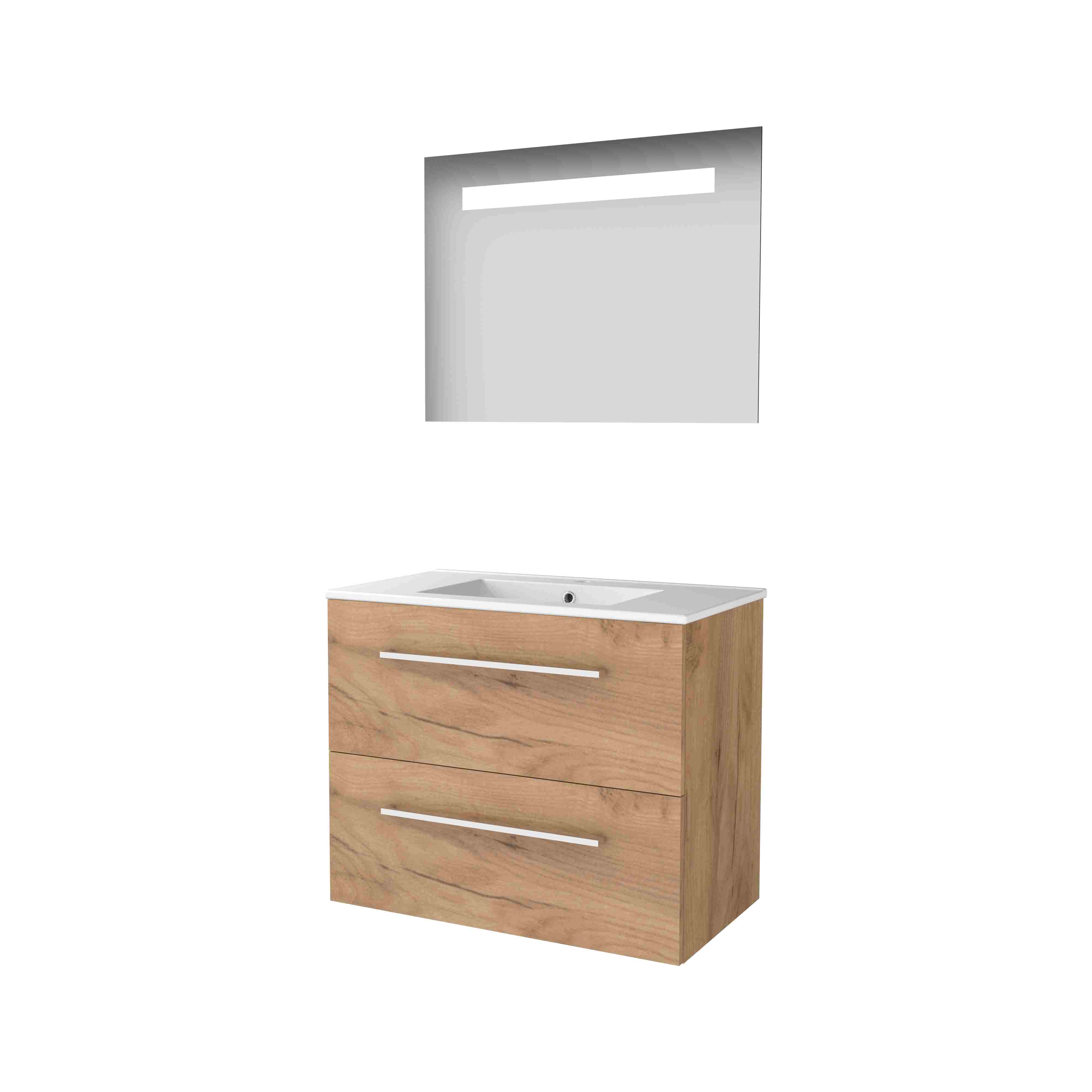 Basic Economic 46 set 80x46cm met gr. 2 la keram. wast. 1 krgt. incl. spiegel m. verl. E46GR80PWO Whisky Oak