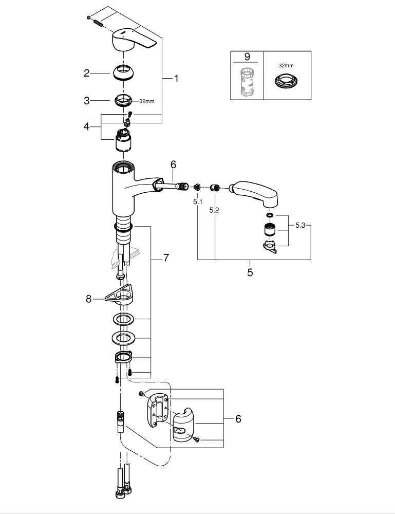 Grohe Eurosmart keukenmengkraan lage uitloop uittrekbare Dual spray 30305DC1