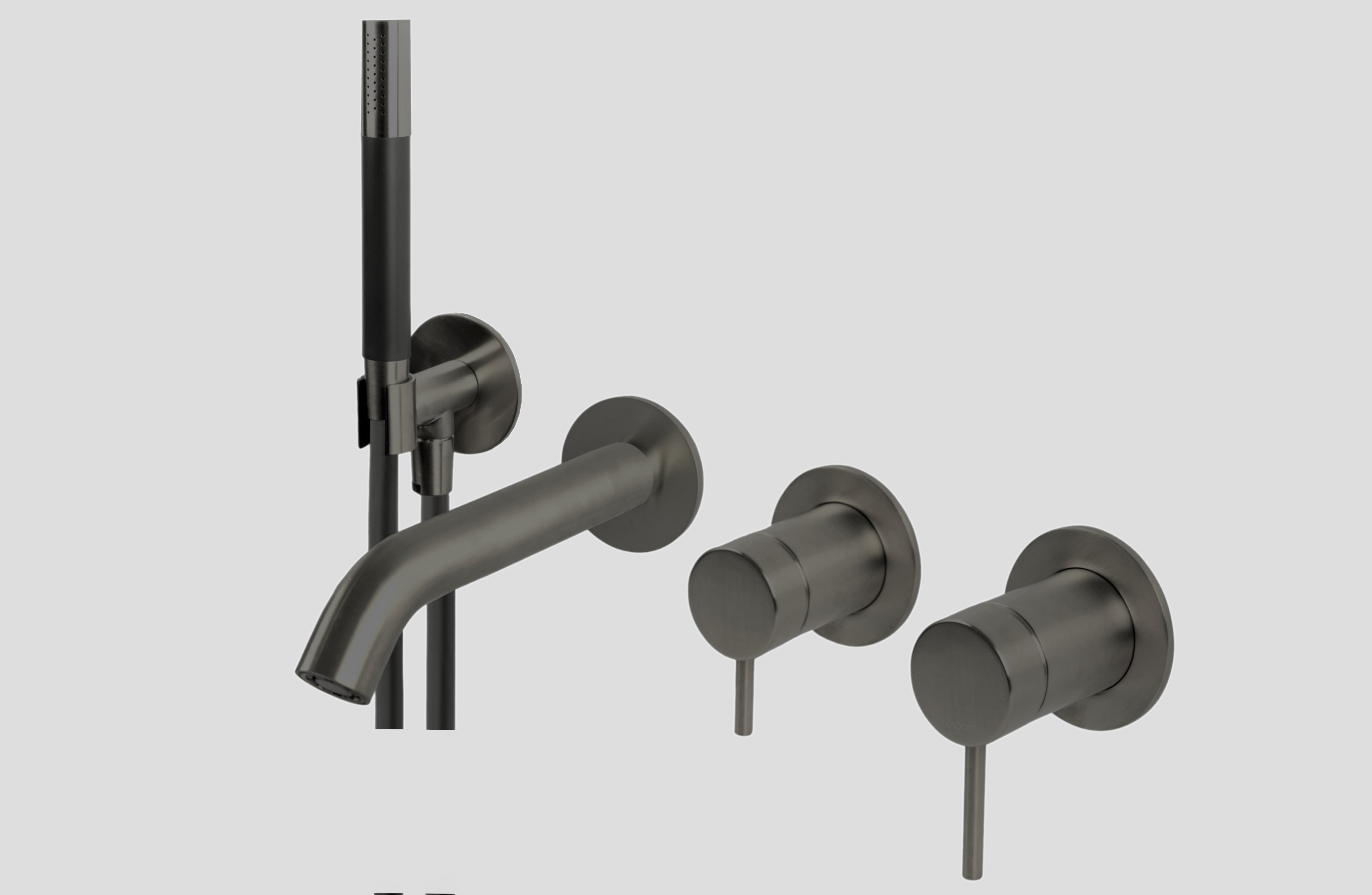 Lagoo Garda inbouw douche/badmengkraan afb.deel met omstel handd. staaf en doucheslang G3206GM Brushed Gun Metal PVD