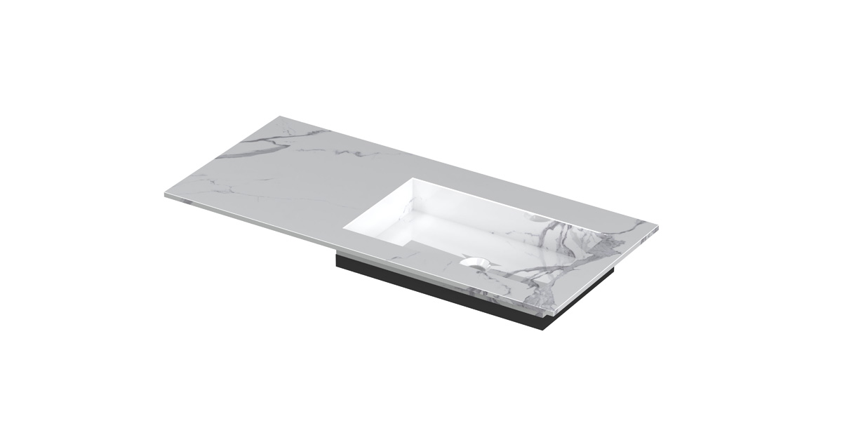 INK Post wast. keramische slab envelop bak R zonder krgt. H10xB1000xD450 Statuario glans / 210183