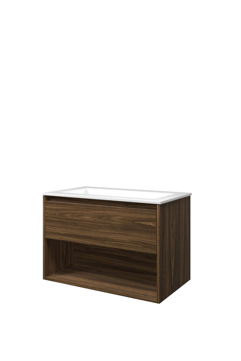 Proline set polystone Elegant wast. z. krgt. en onderk. met schap 1815943 Cabana oak/Glans wit H540xB800xD460