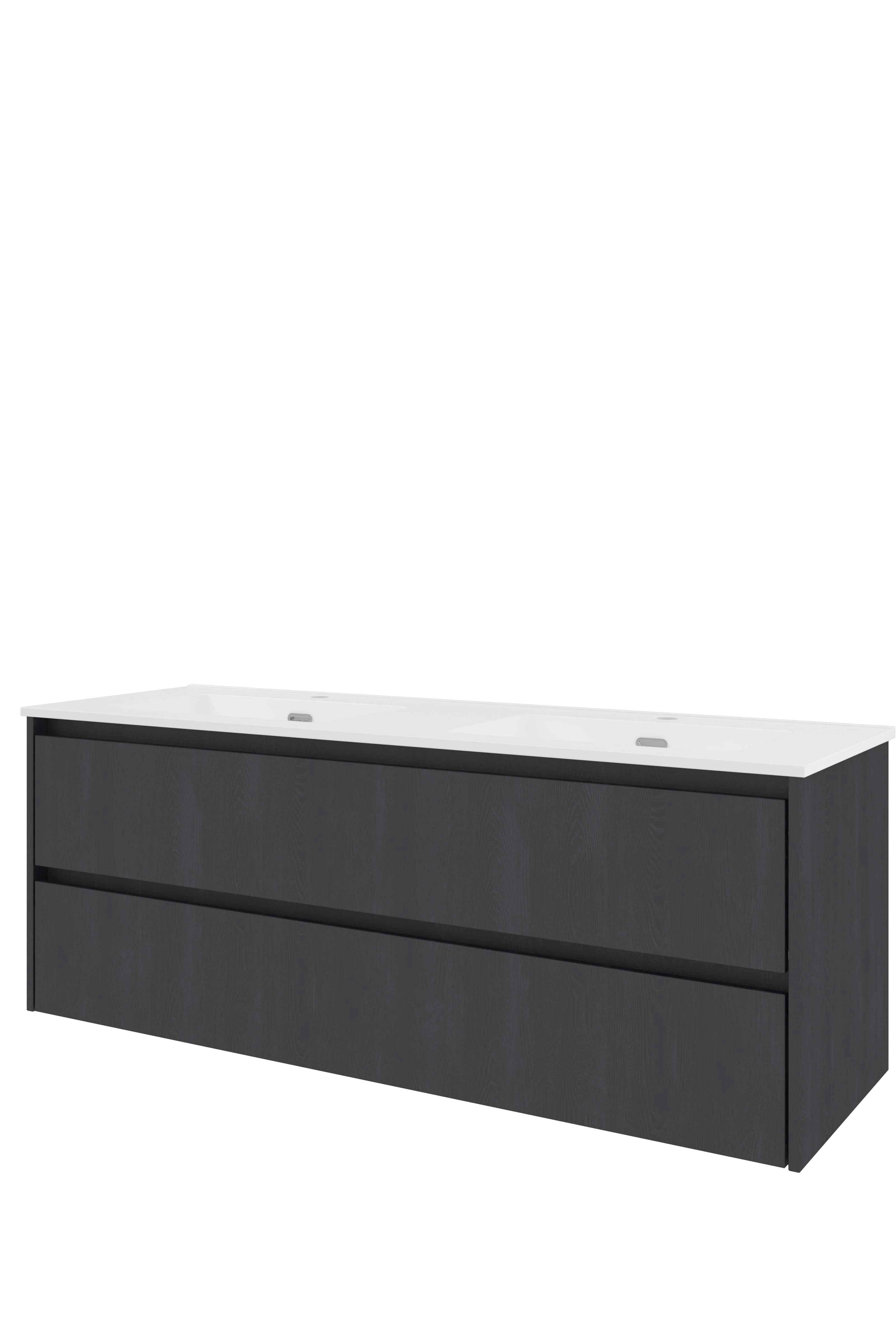 Proline Set porselein Elegant wast. dubbel met 2 kr.gaten en onderkast sym. 1817427 Black oak/Glans wit 1400x460x540