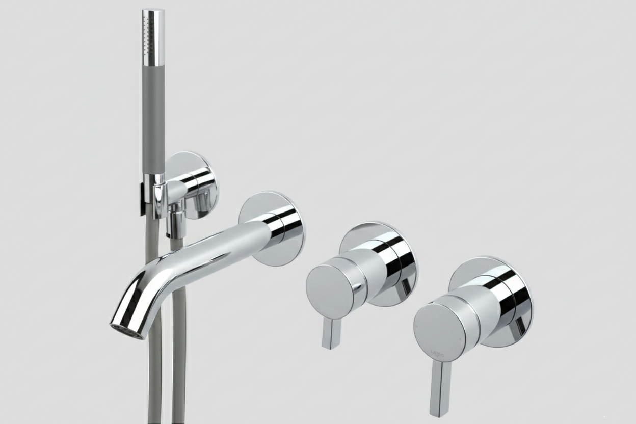 Lagoo Garda inbouw douche/badmengkraan afb.deel met omstel handd. staaf en doucheslang G3206CH Chrome