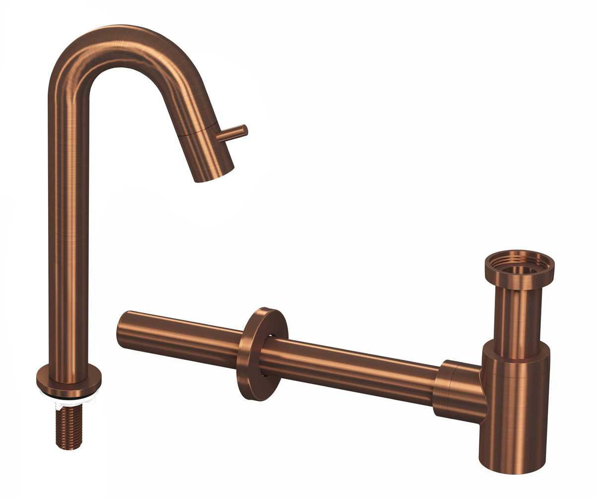 INK Combi 5B fonteinkraan staand gebogen hoog m. syphon Mat rose goud / 9902492