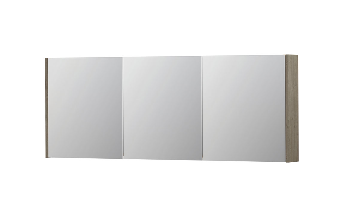 INK SPK1 spiegelkast m. 3 dubbelzijdige spiegeldeuren en stop/schak. 1110816 Greige eiken H600xB1600xD140