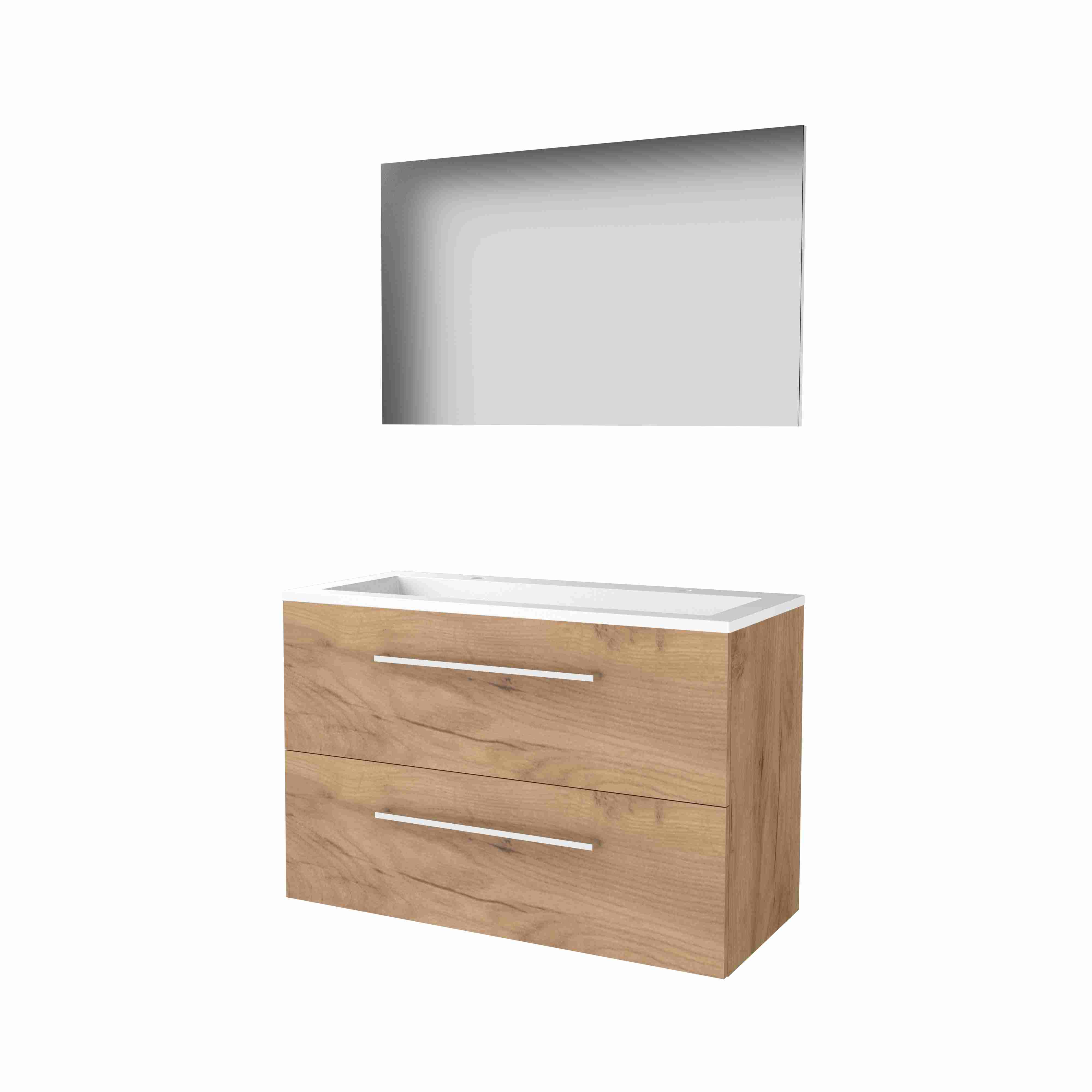 Basic Basic 46 set 100x46cm met gr. 2 la Acryl wast. 2 krgt incl. spiegel B46GR100A2WO Whisky Oak