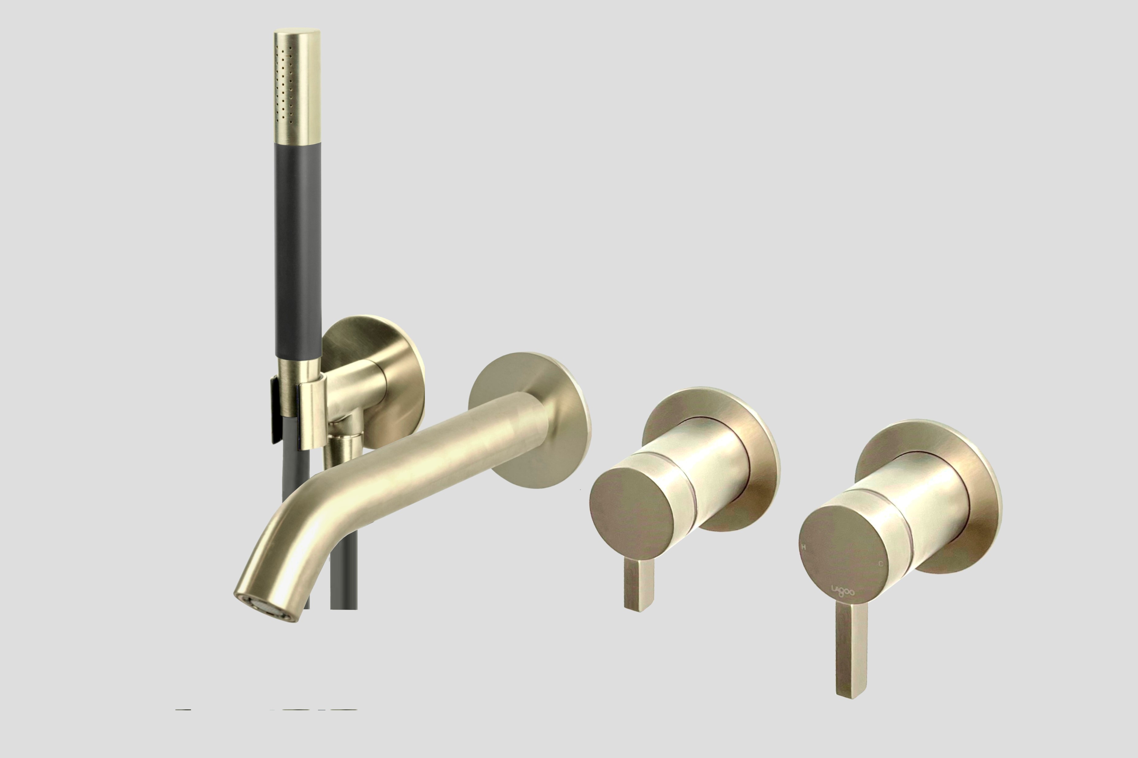 Lagoo Como Inbouw badmengkraan afbouwdeel m. uitloop 2-weg omstel handdouche staaf en doucheslang CM3206PG Brushed Champagne PVD