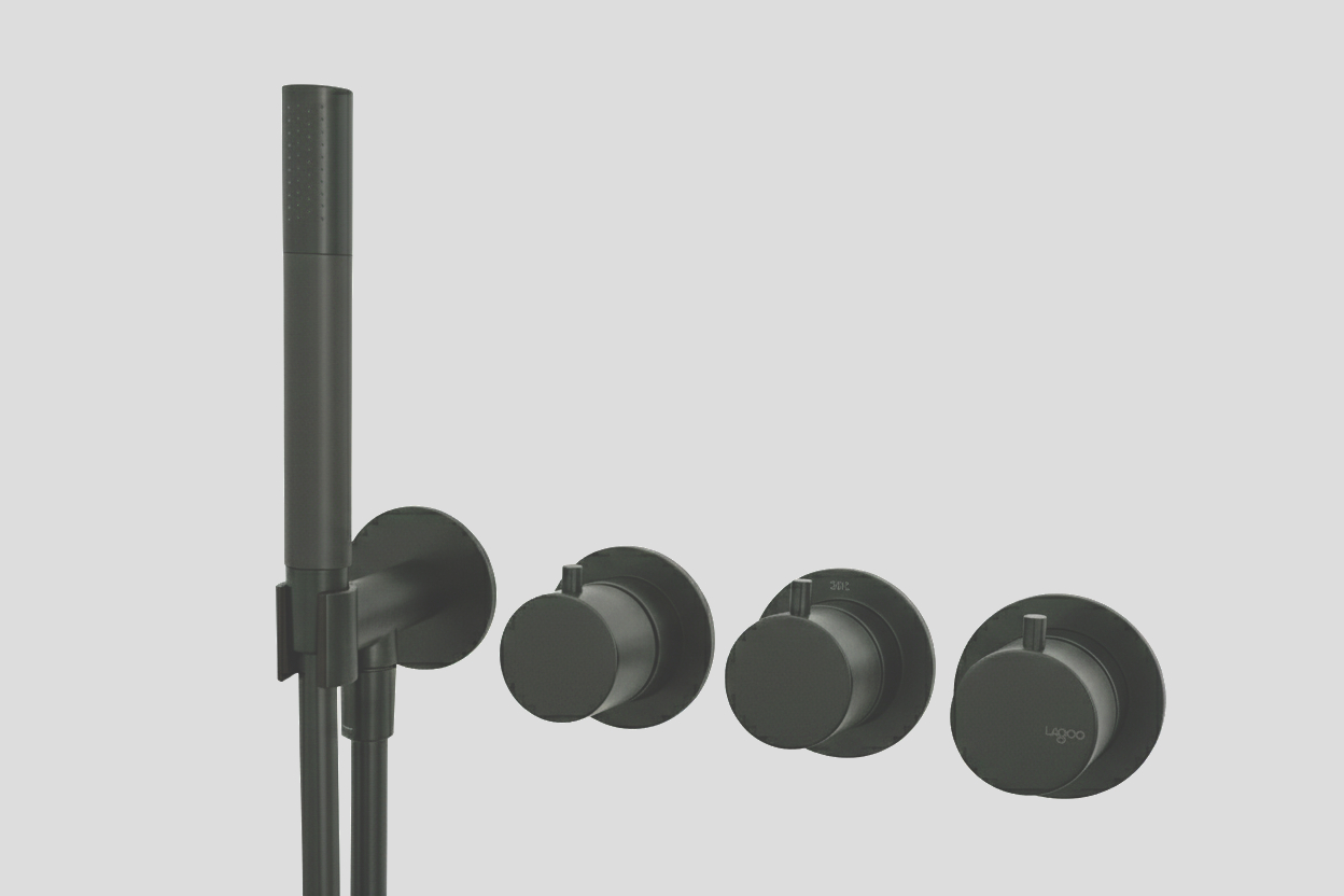 Lagoo inbouw douche/bad thermostaat Tripple7 met 2-weg omstel  + handdouche G2273MB Matt Black