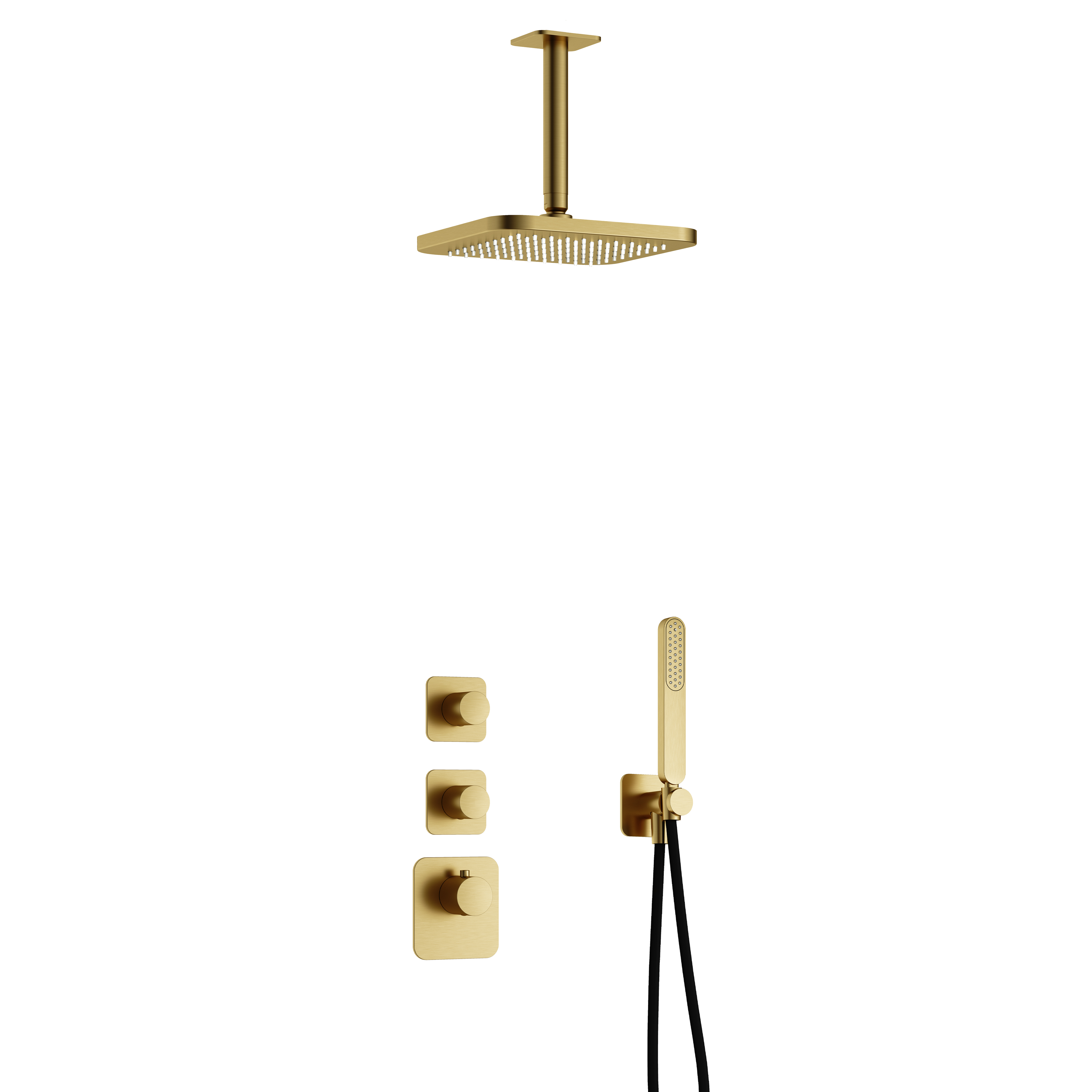 Hotbath Gal Highflow inbouwset m. 2 stopkr. m. plaf. buis IBS40BBP2 Geborsteld Messing PVD