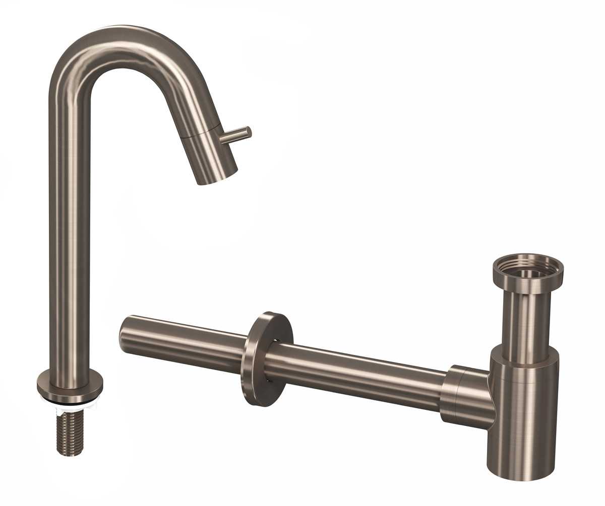 INK Combi 5B fonteinkraan staand gebogen hoog m. syphon Brushed nickel / 9902495