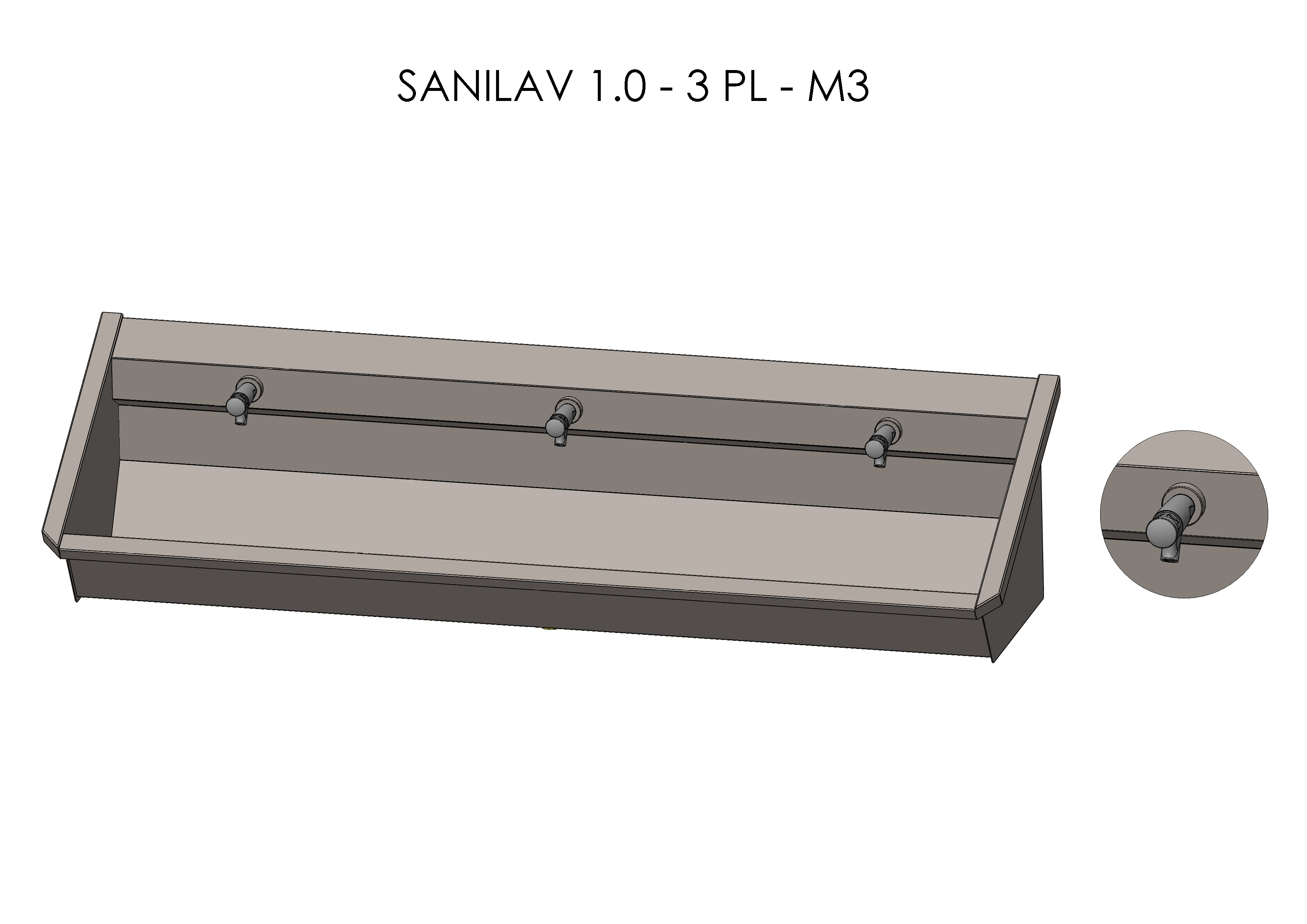 Intersan Sanilav muurwastrog rvs 3p 180 muurkraan SANILAV 1.0-3-M3