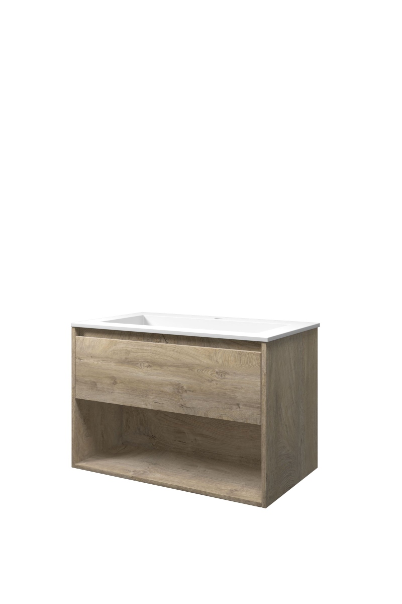 Proline set polystone Elegant wast. met 1 krgt. en onderk. met schap 1815971 Raw oak/Mat wit H540xB800xD460