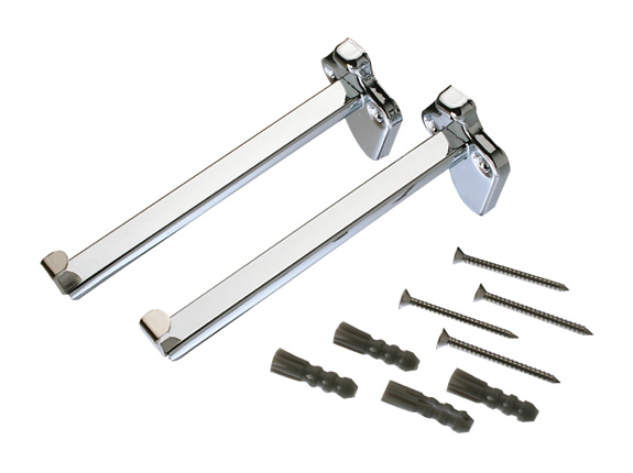 Set verchr. planchetconsoles met veer incl.schroeven/pluggen