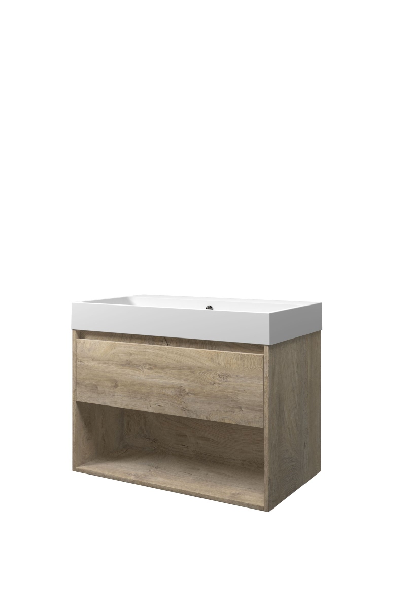 Proline set polystone Loft wast. z. krgt. en onderk. met schap 1816661 Raw oak/Mat wit H620xB800xD460