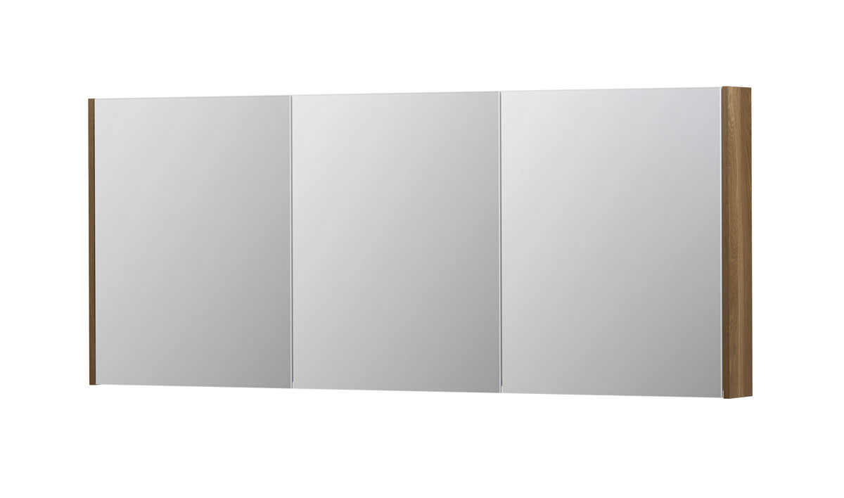 INK SPK2 spiegelkast m. 3 dubbelzijdige spiegeldeuren en stop/schak. 1105568 massief eiken H730xB1800xD140
